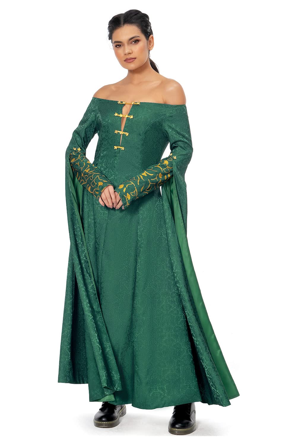 Kucos Womens Green Cosplay Costume Queen Dress Cloak Robe Medieval Suit Princess Uniform Halloween