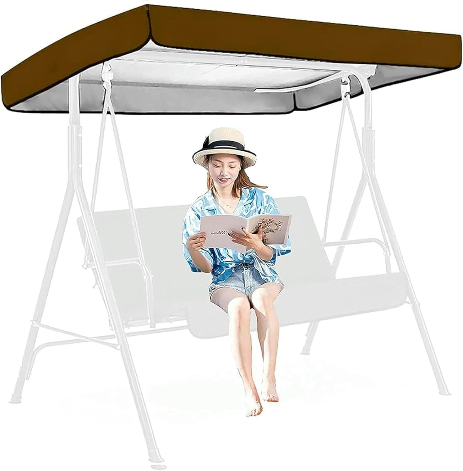 Patio Swing Canopy Waterproof Top Cover Set 2/3 Seater Patio Swing Cover Replacement Replacement Canopy Top Cover for Garden Outdoor Swing Bench., 164x114x15cm/65x45x6'', Brown