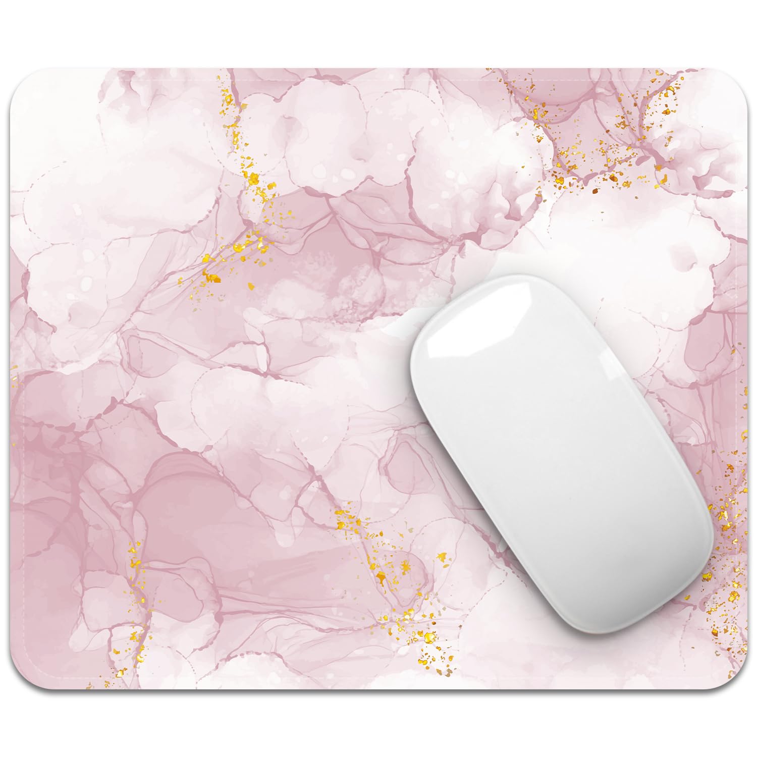 Square Mouse Pad with Stitched Edge, Premium Mousepad Washable Cloth. Computer Mouse Pad with Non-Slip Rubber Base, Mouse Pads for Computers Laptop Mouse 9.25x7.75x0.12 inch-Pink Marble