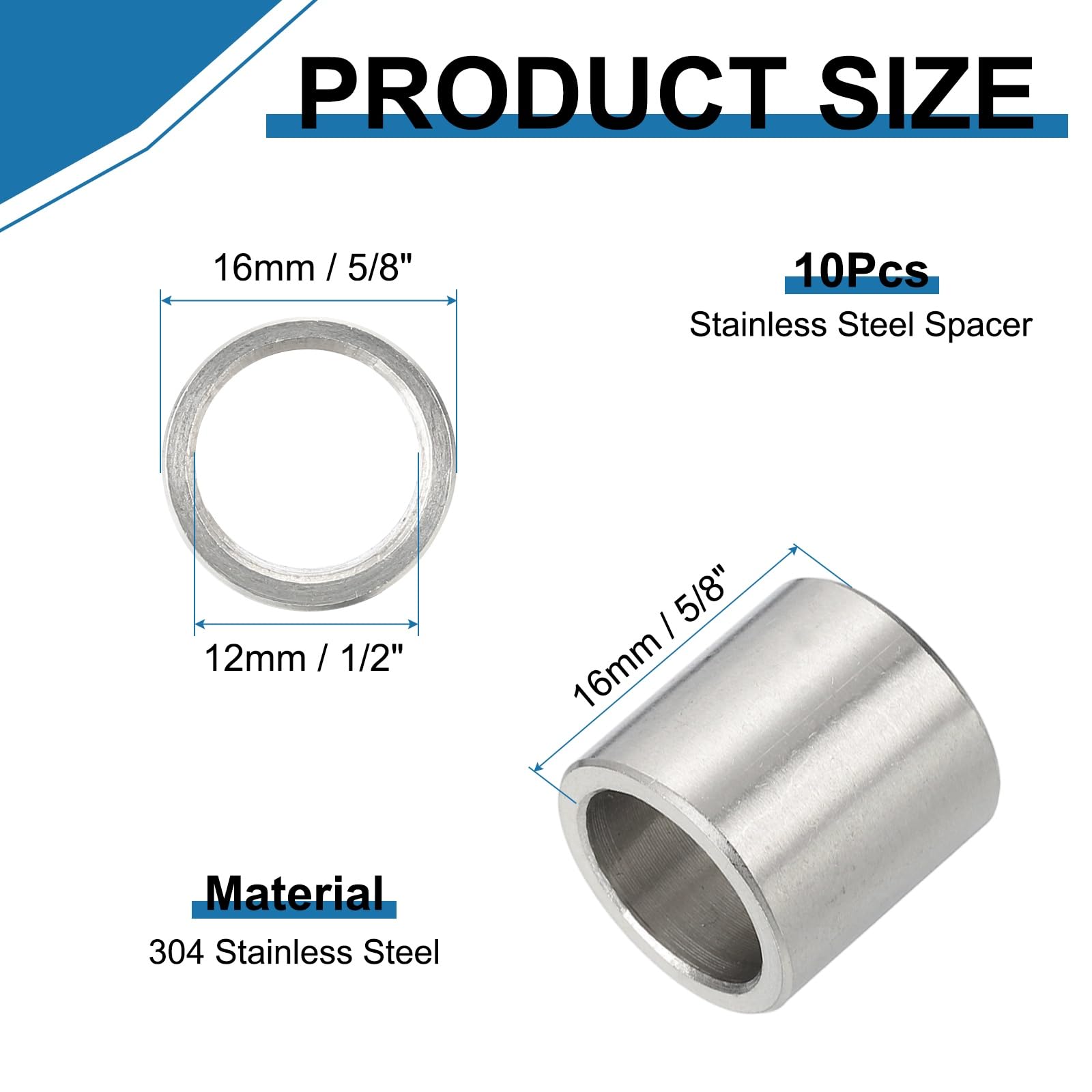 PATIKIL 304 Stainless Steel Spacer - Image 2