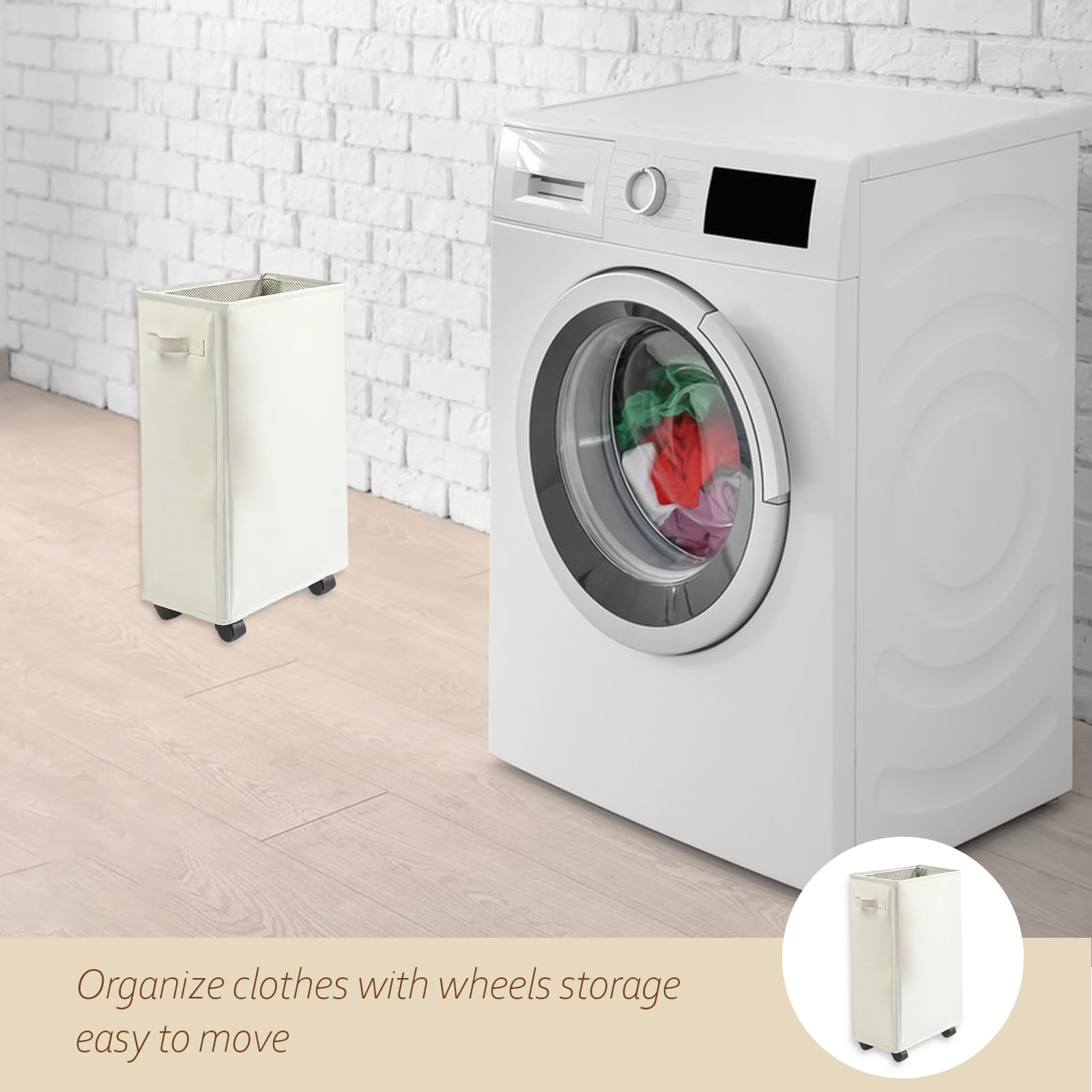 Cesto Ropa Sucia con Ruedas: WIYETY Cesto Plegable 4 Piezas Ruedas y 1 Piezas Frenos, Cestos para la Colada con Ruedas para La Ropa Sucia para Toallas de Baño, Equipos de Fitness, Sombrillas (Beige)