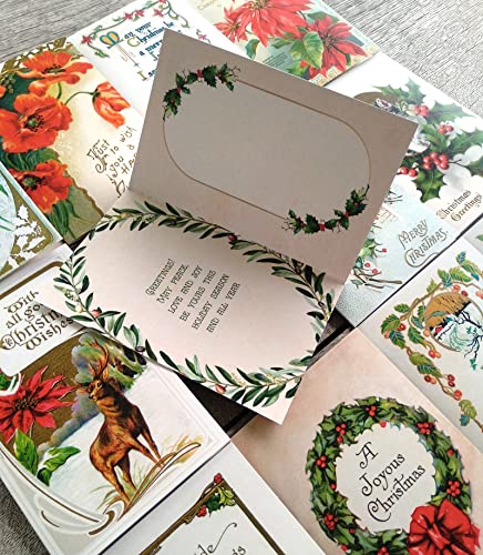 Image of PIXILUV CHRISTMAS WISHES (Pack of 12) Notecards Small Greeting Cards # Vintage Christmas Wishes Salutations with Red Flowers Wreaths and Wintery Scenes ~ Vintage Christmas Postcards Reprint