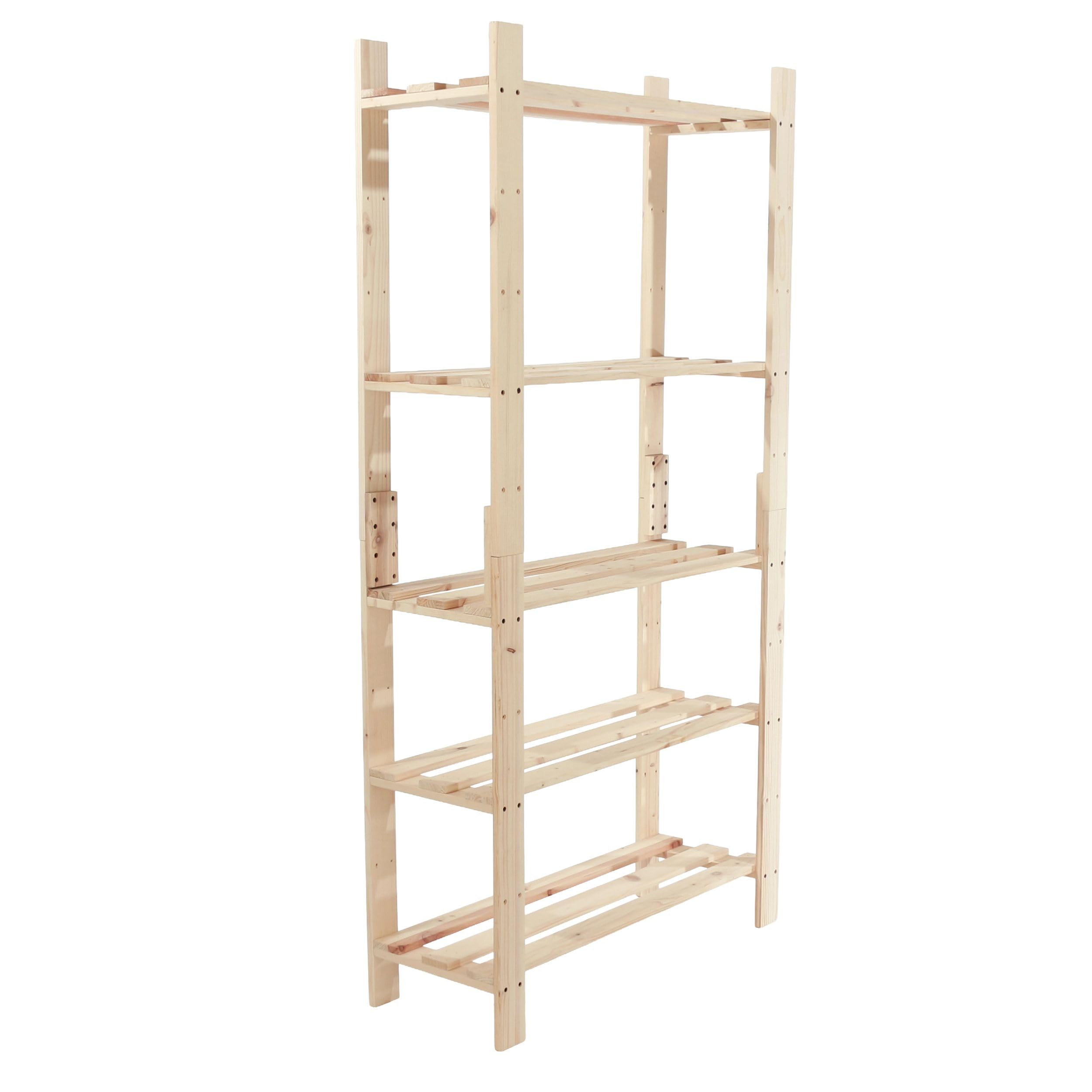 Core Products Natural Narrow 5-Shelf Utility Rack Standing Unit | Solid Pine Wood Construction & Slatted Shelf Panels | Paintable & Stainable, Diy Friendly | Compact Storage For Garage, Hallway, Bedroom