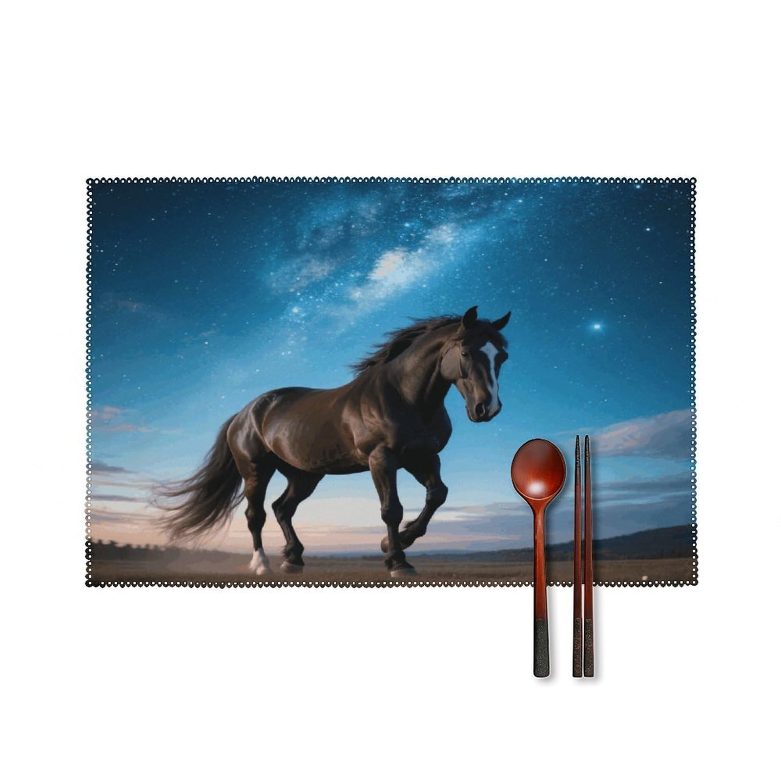 Starry Sky Horse Placemats Set of 4 Heat Resistant Non-Slip Place Mats for Dining Table Washable Placemat Wipeable Dining Table Mat Canvas Place Mats Dining Table Decor