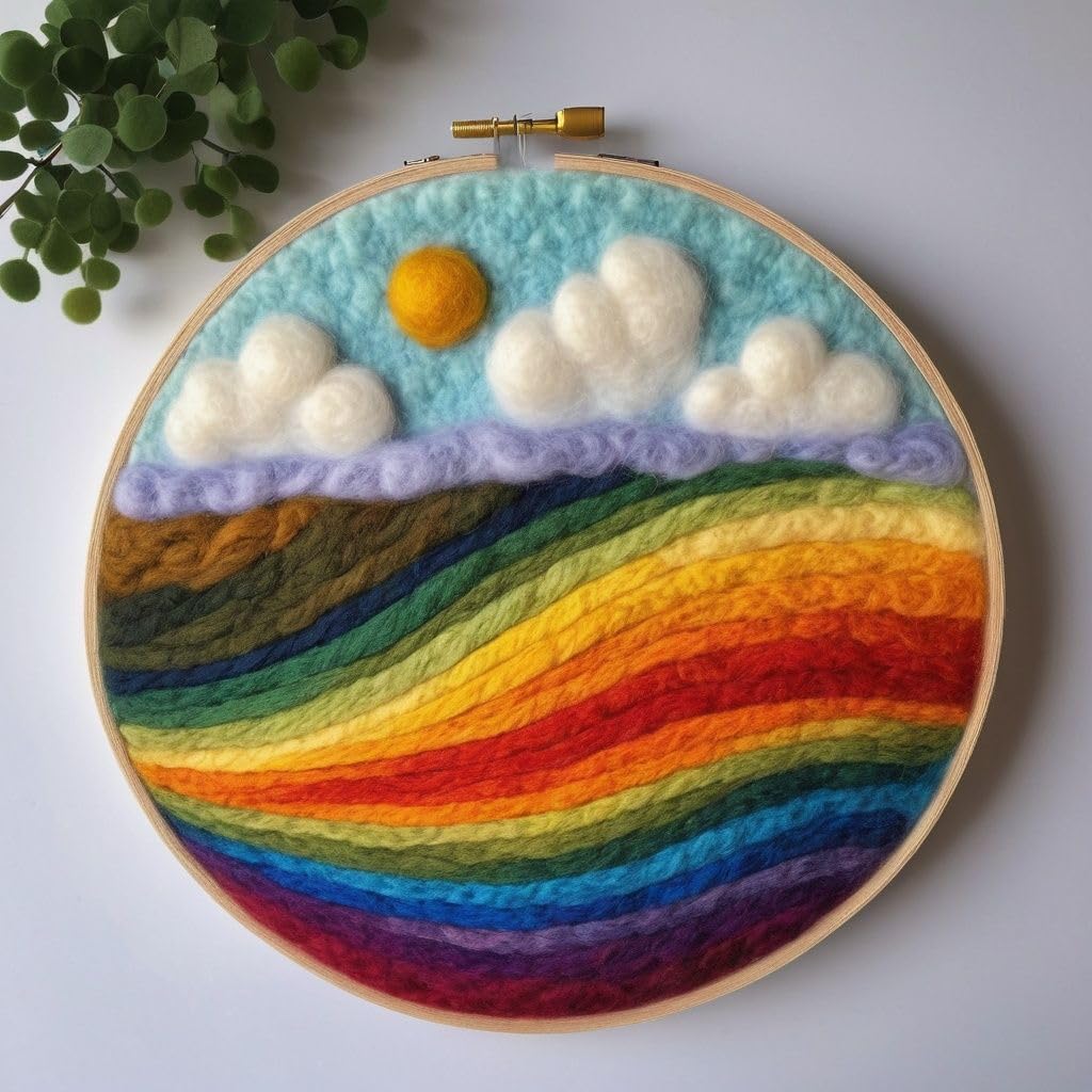 Needle Felting Kits Beginners, Natural Landscape DIY Wool Needle Felting Starter Kit, Floral Needle Felt Set with Foam Pad, Felt Cloth and Instructions, Used for Home Decoration (landscape art-02)