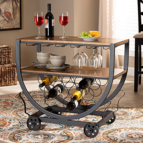 Baxton Studio Triesta Antiqued Vintage Industrial Metal & Wood Wheeled Wine Rack Cart, Brown, 15.5Lx32Wx29H (Ylx-9043) #TOP5