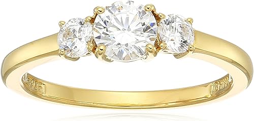 Tienda Essentials Anillo redondo de 3 piedras de plata de ley chapada en oro amarillo hecho con circonita cúbica Infinite Elements (1 cttw), talla