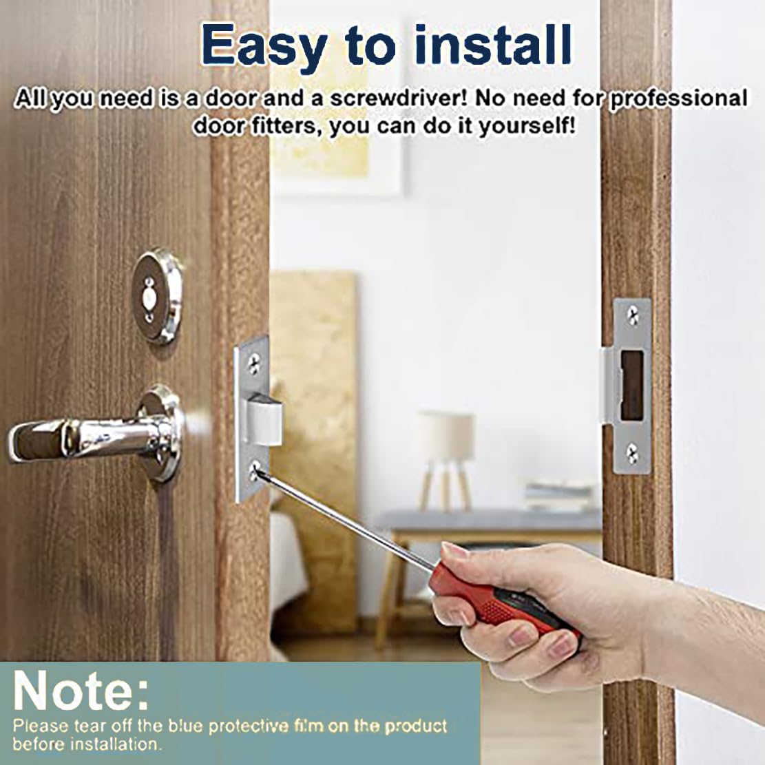 TOP-VIGOR 5Pcs 45mm Tubular Mortice Latch, Flat Tongue Lock with Door Stopper and Screws - Image 4