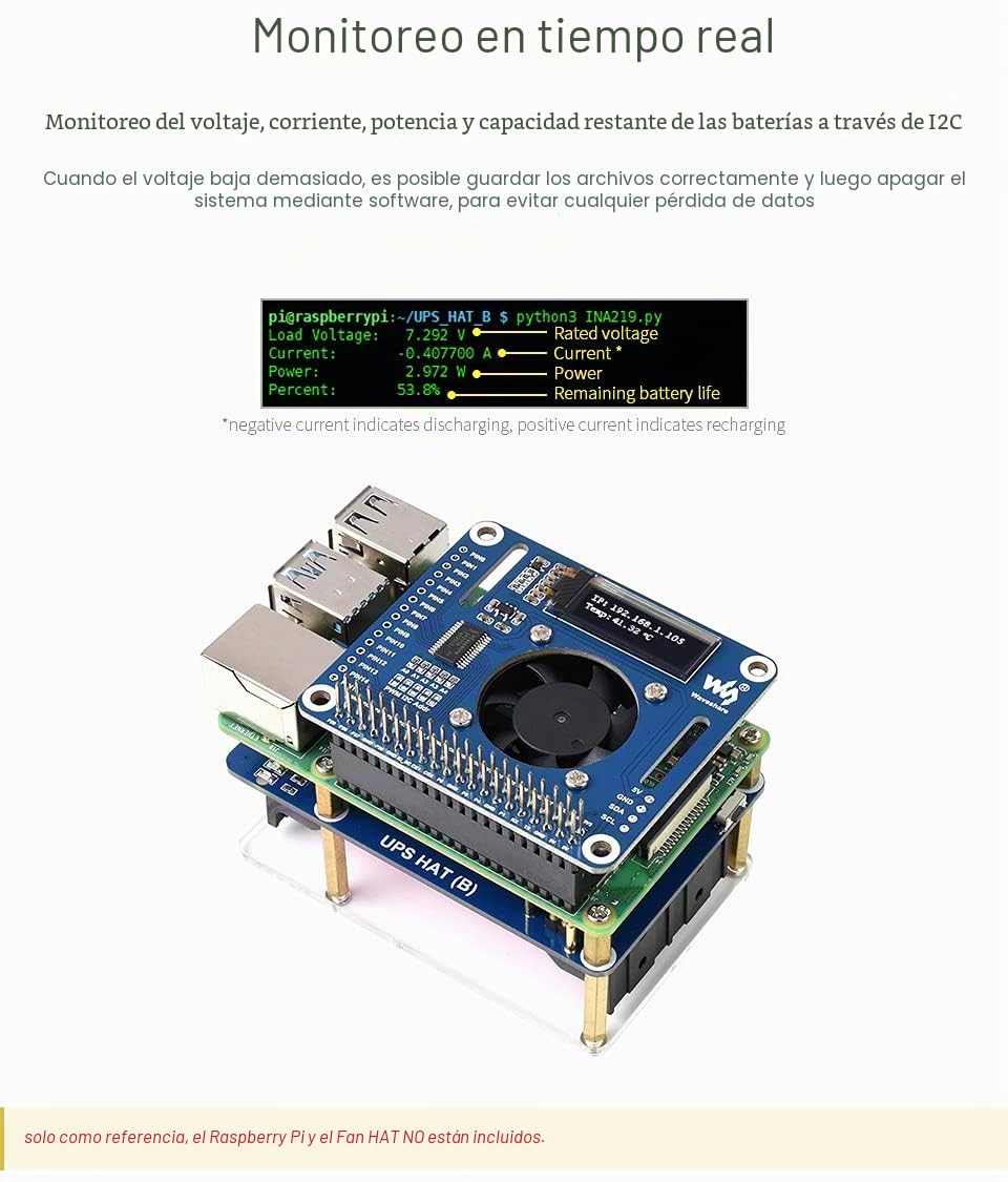 Waveshare UPS Hat (B) for Raspberry Pi 5V Uninterruptible Power Supply 5A High Current with Pogo Pins Connector