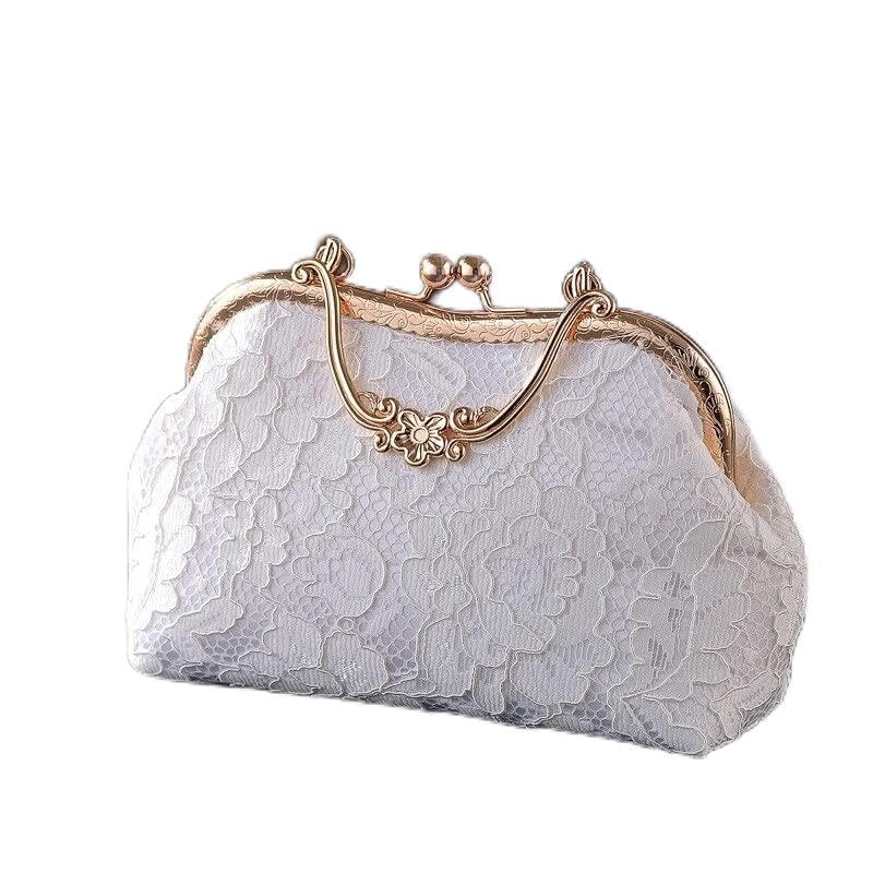 Fashion lace Fairy Retro Embroidery Bag Hanfu Ancient Style Messenger Bag Cheongsam Female Bag Banquet Party Bag Wallet(White)