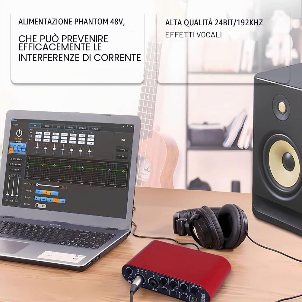 Interfaccia audio USB 24bit risoluzione 192kHz con loopback per streaming e registrazione in studio chitarra Scheda audio esterna compatta con build