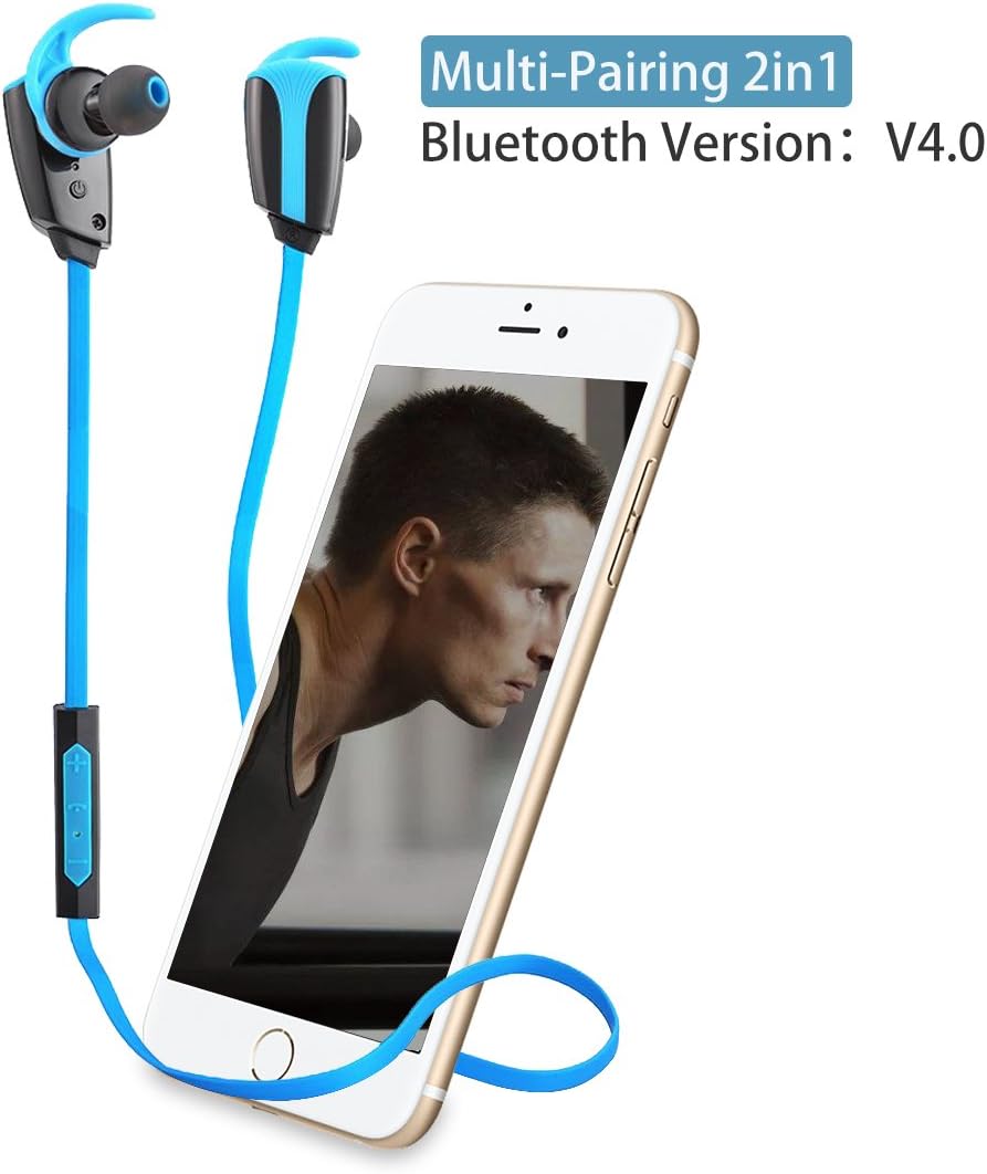 WM Wireless Blue Earphone Sweat-proof Ear-buds Sports Running Bluetooth Headphone Heads-free with Micro phone H903 (aptX, Bluetooth 4.0, CVC 6.0 Noise Canceling, 8 Hours Play Time)