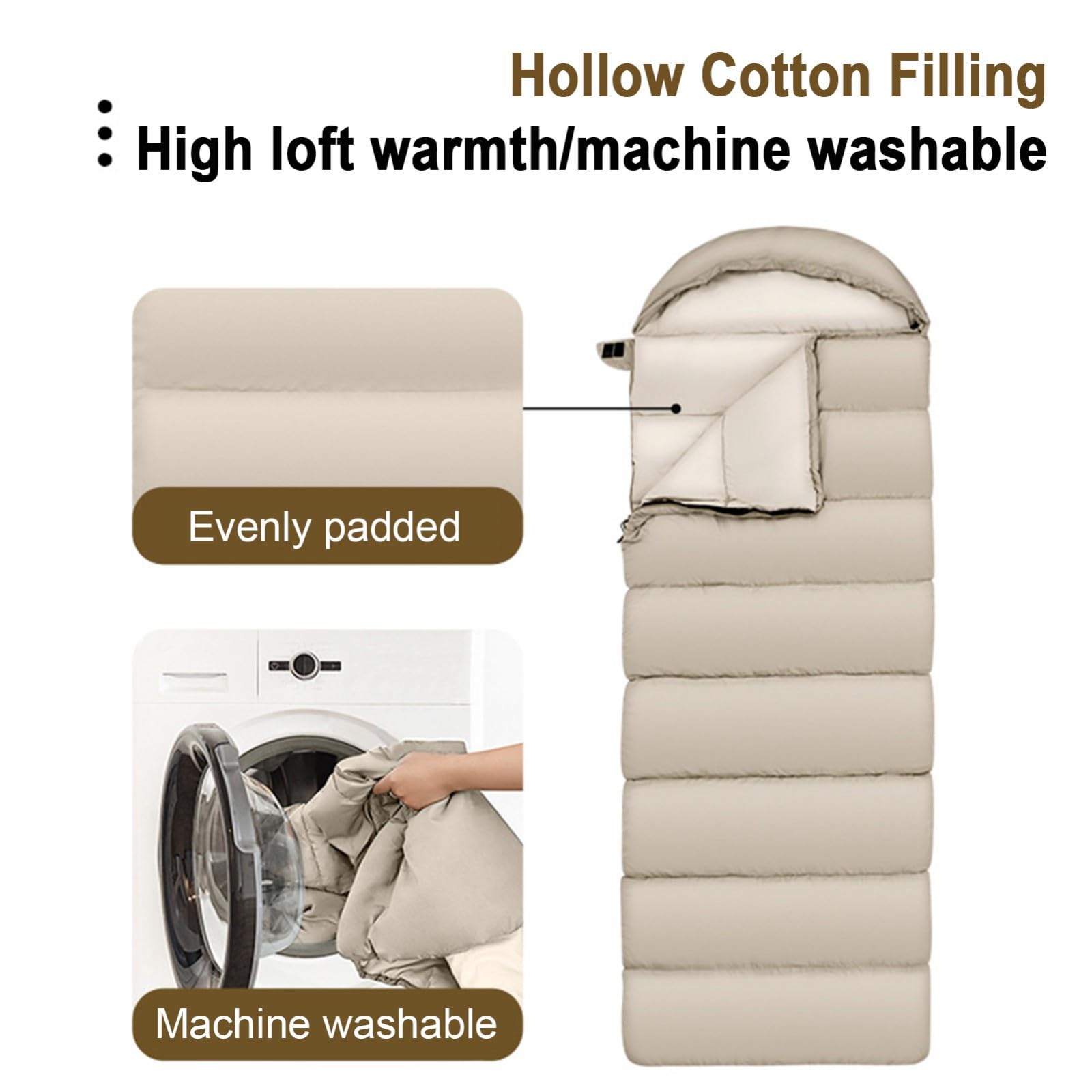 Saco de Dormir Individual para Acampar, Saco de Dormir Ligero para Clima frío y cálido para 3-4 Estaciones con Saco de compresión para Adultos(Beige,1.8kg)