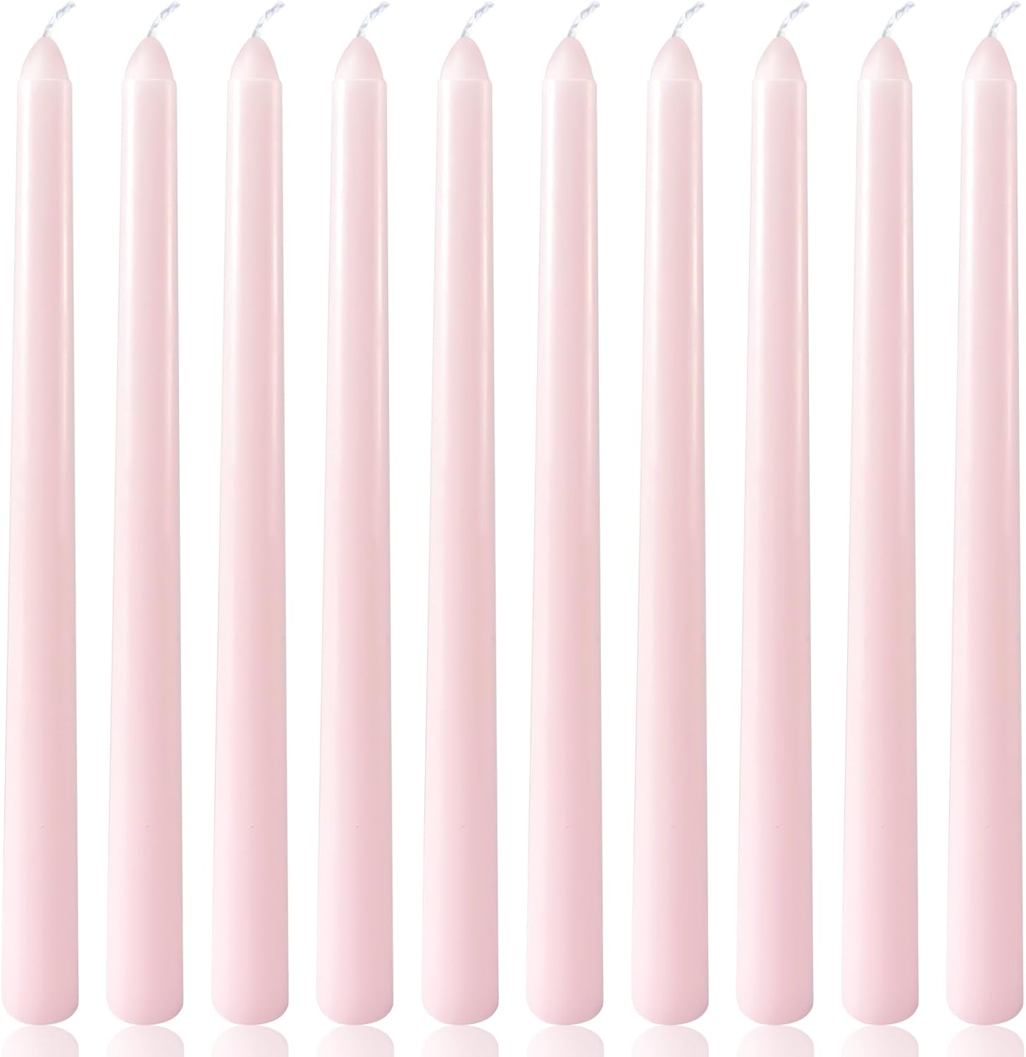 10 Inch Pale-Pink Taper Candles for Home Decoration, 10 Pack Unscented Candlesticks for Dinner Wedding Party, Smokeless and Dripless Candle Sticks
