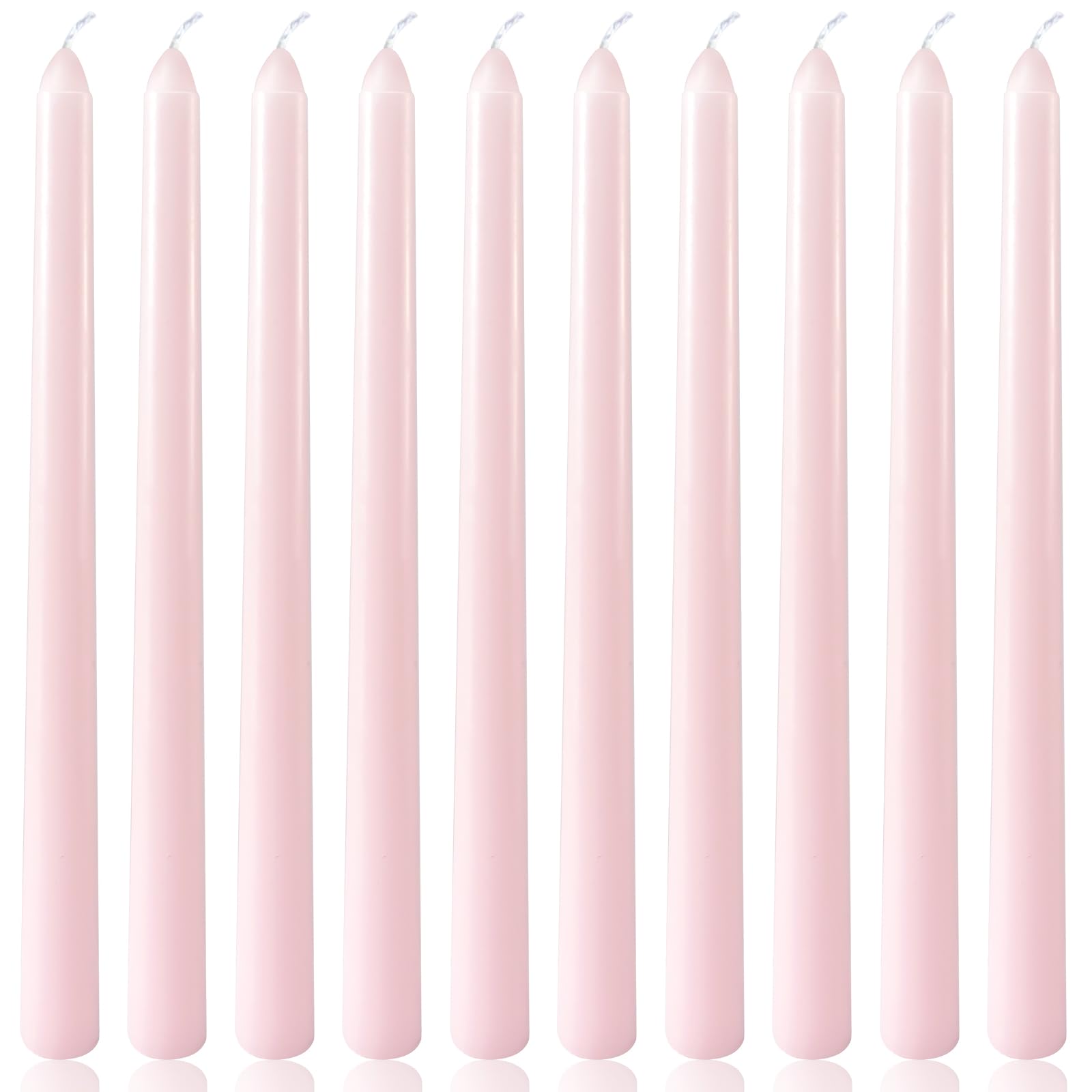 Photo 1 of 10 Inch Pale-Pink Taper Candles for Home Decoration, 10 Pack Unscented Candlesticks for Dinner Wedding Party, Smokeless and Dripless Candle Sticks