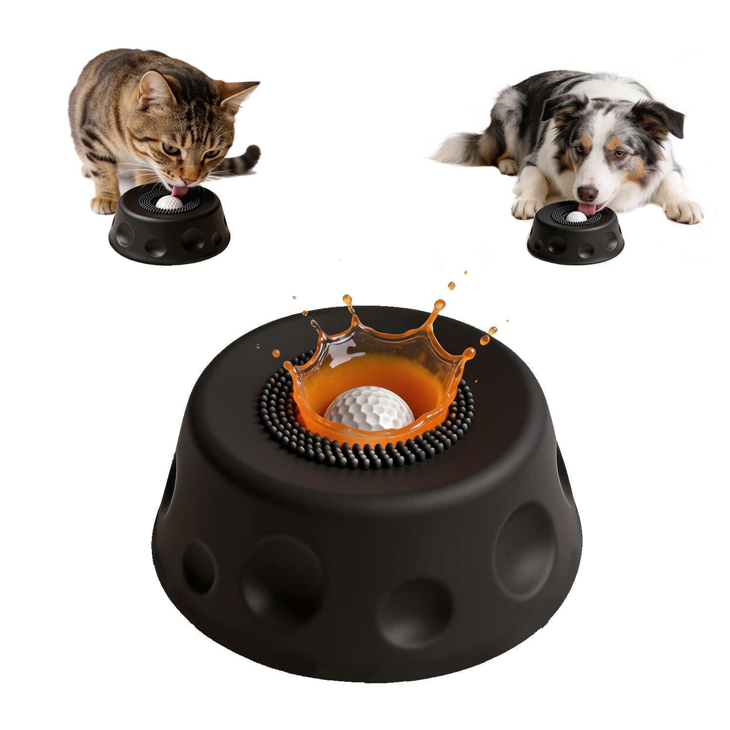 Dog Lick Bowl, Dog Lick Bowl with Ball, Dog Licking Bowl for Liquid Treat, Anti-Slip Pet Lick Bowl, Rolling Lick Feeder for Dogs, Interactive Dog Slow Feeder for Large Medium Small Dog & Cat (Black)
