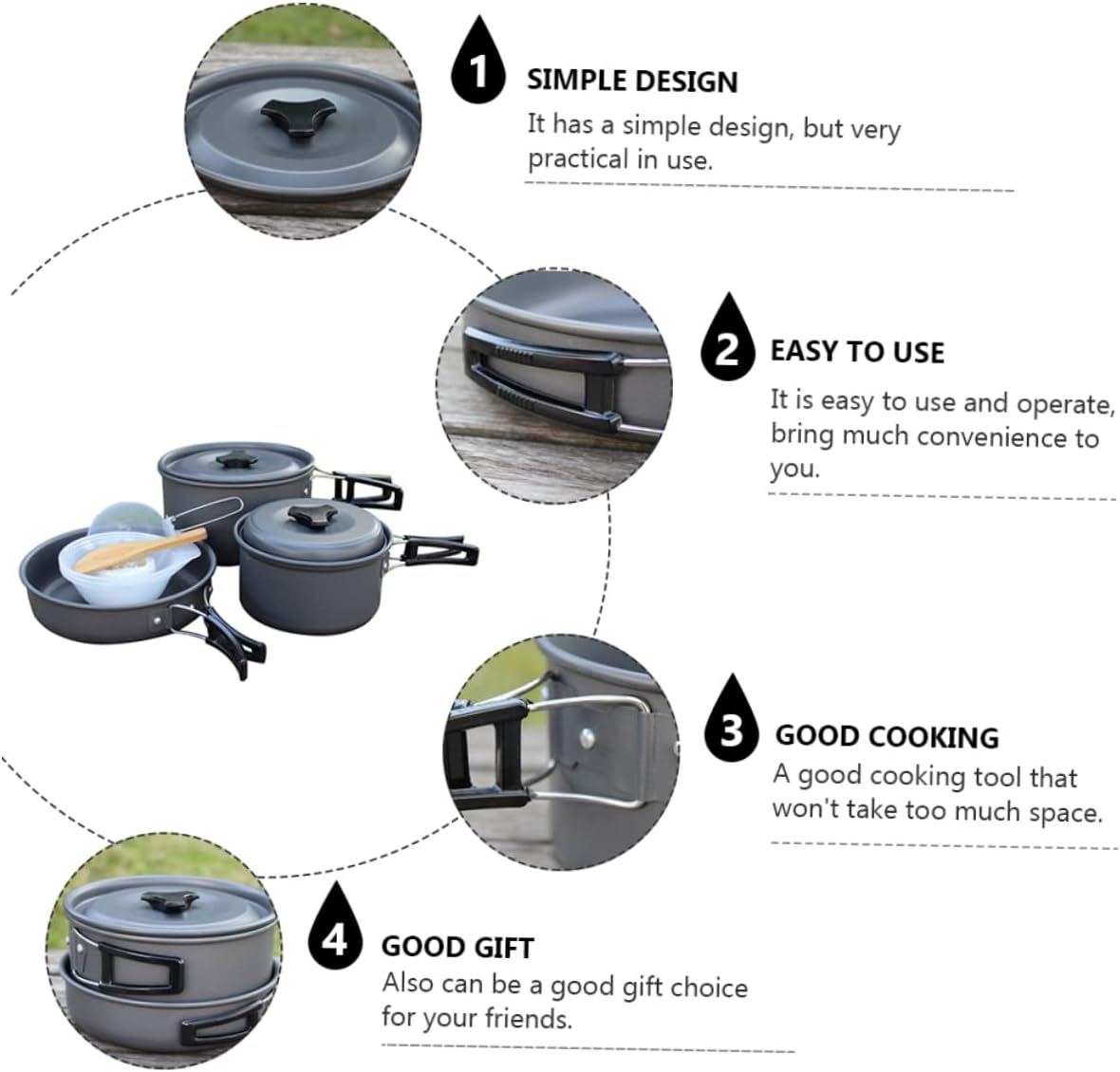 GALPADA Portable Camping Cookware Kit Folding Pot Pan Bowls Spoons Brush Mesh Bag for People Outdoor Activities