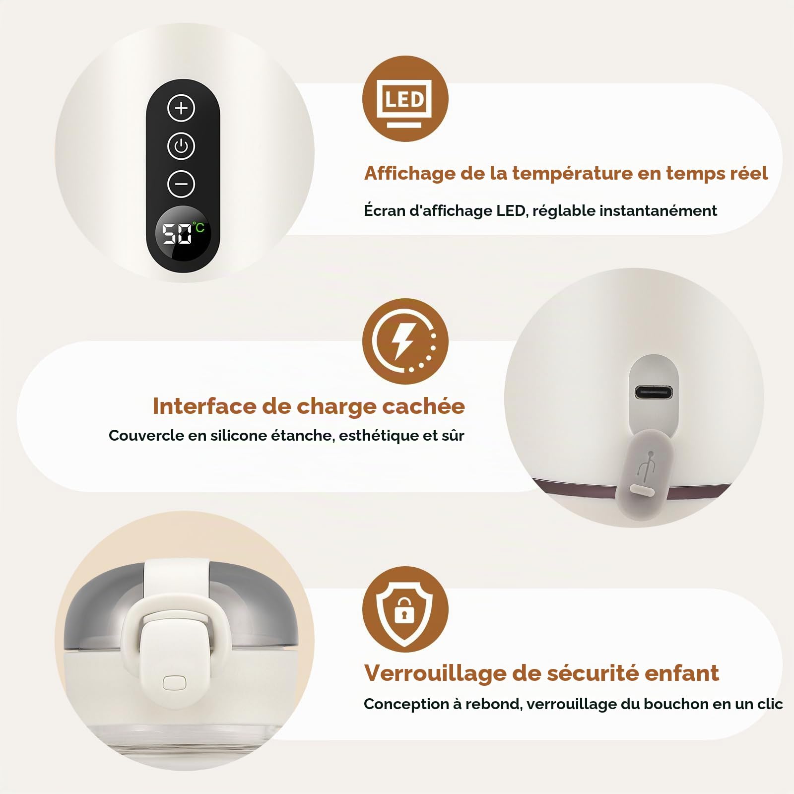 QCXWCJWD Chauffe Biberon Nomade Portable Température Réglable 37 à 55°C, 300ml Chauffe de Lait avec Ecran LCD, Chauffe biberon sans BPA pour Voyage Promenades Voiture, Blanc