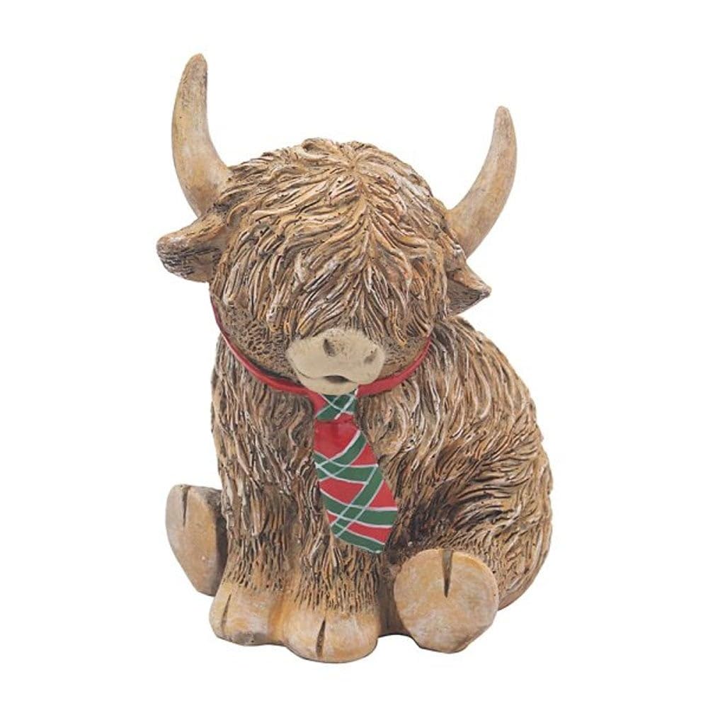 Lesser & Pavey Happy Highland Cow Highland Cow Tartan Tie Home Decor Figurines & Ornaments For Home & Office | Decorative Home Accessories Statues For Indoor & Outdoor | Lovely Gifts for Women & Men