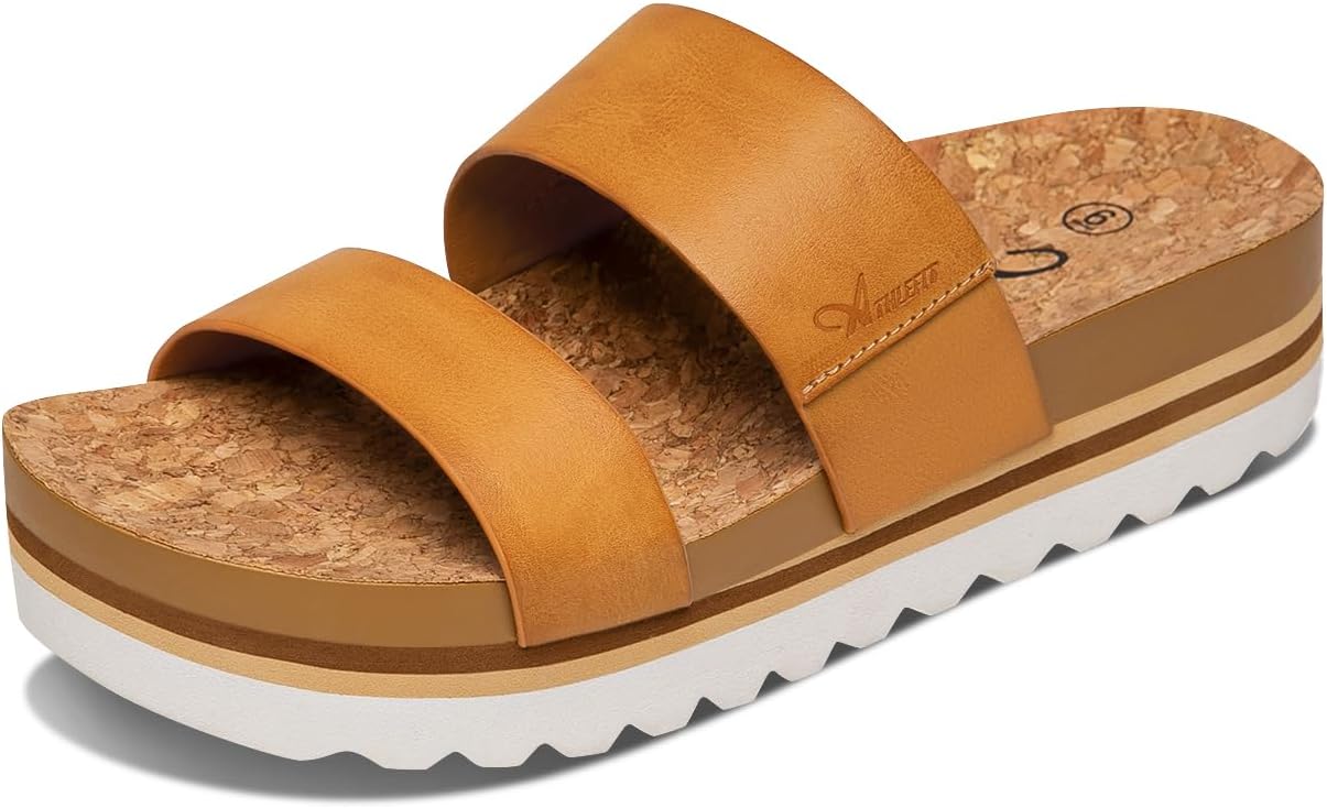 Athlefit Summer Platform Sandals for Women Comfortable Beach Footbed Dark Orange Sandals 2024 Fashion Size 7