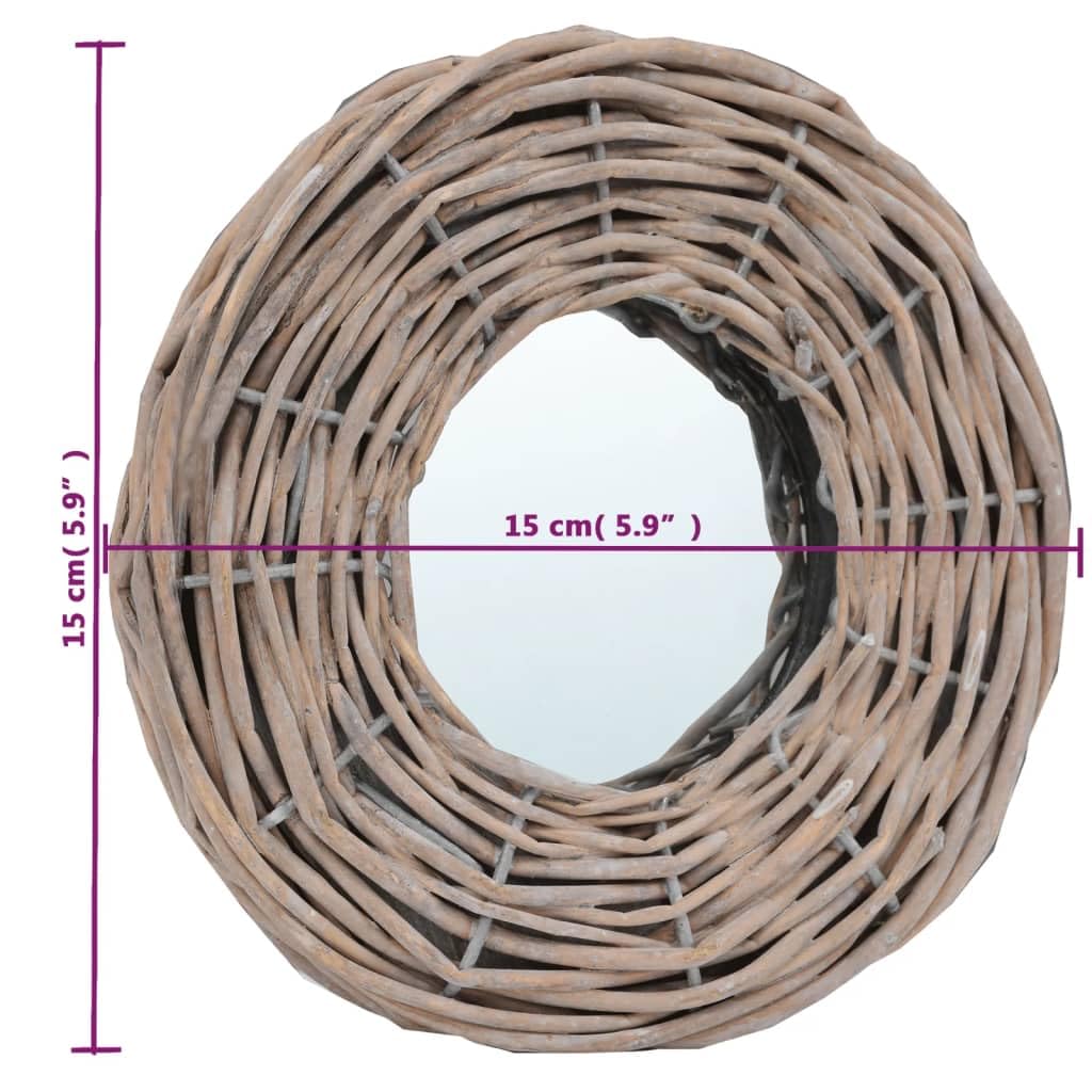 3er Set Wandspiegel 15 cmRund Weide Dekospiegel Flur | Handgefertigtes dreiteiliges Spiegel-Ensemble aus Naturmaterial für Schlafzimmer und Badezimmer inklusive Zubehör.
