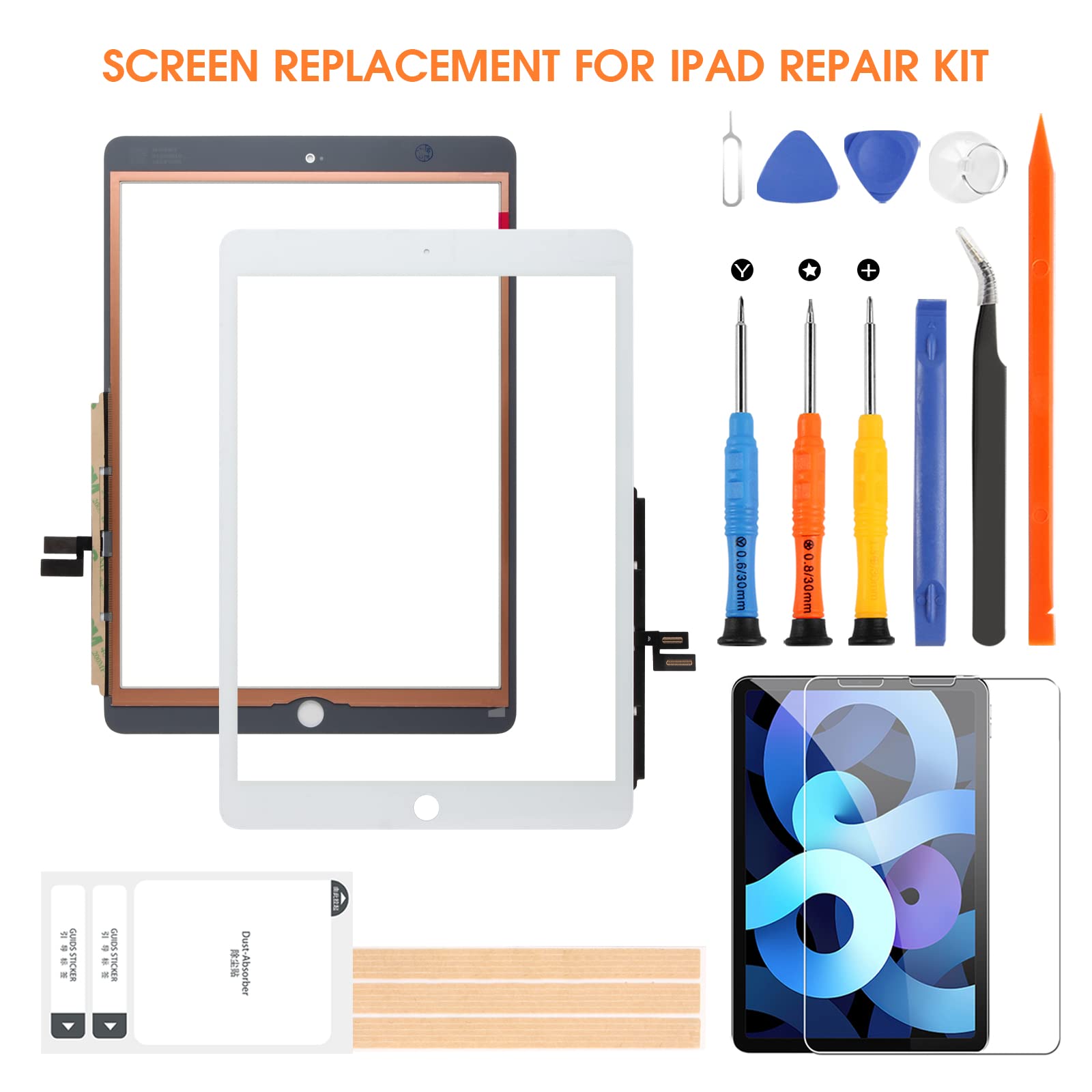 pour iPad 7ème 8ème Génération Écran Tactile de Rechange pour iPad 2019 2020 10.2" Digitizer Écran de Remplacement Compatible avec A2197 A2198 A2200 A2270 A2428 A2429 A2430(No Home Button, Non LCD)