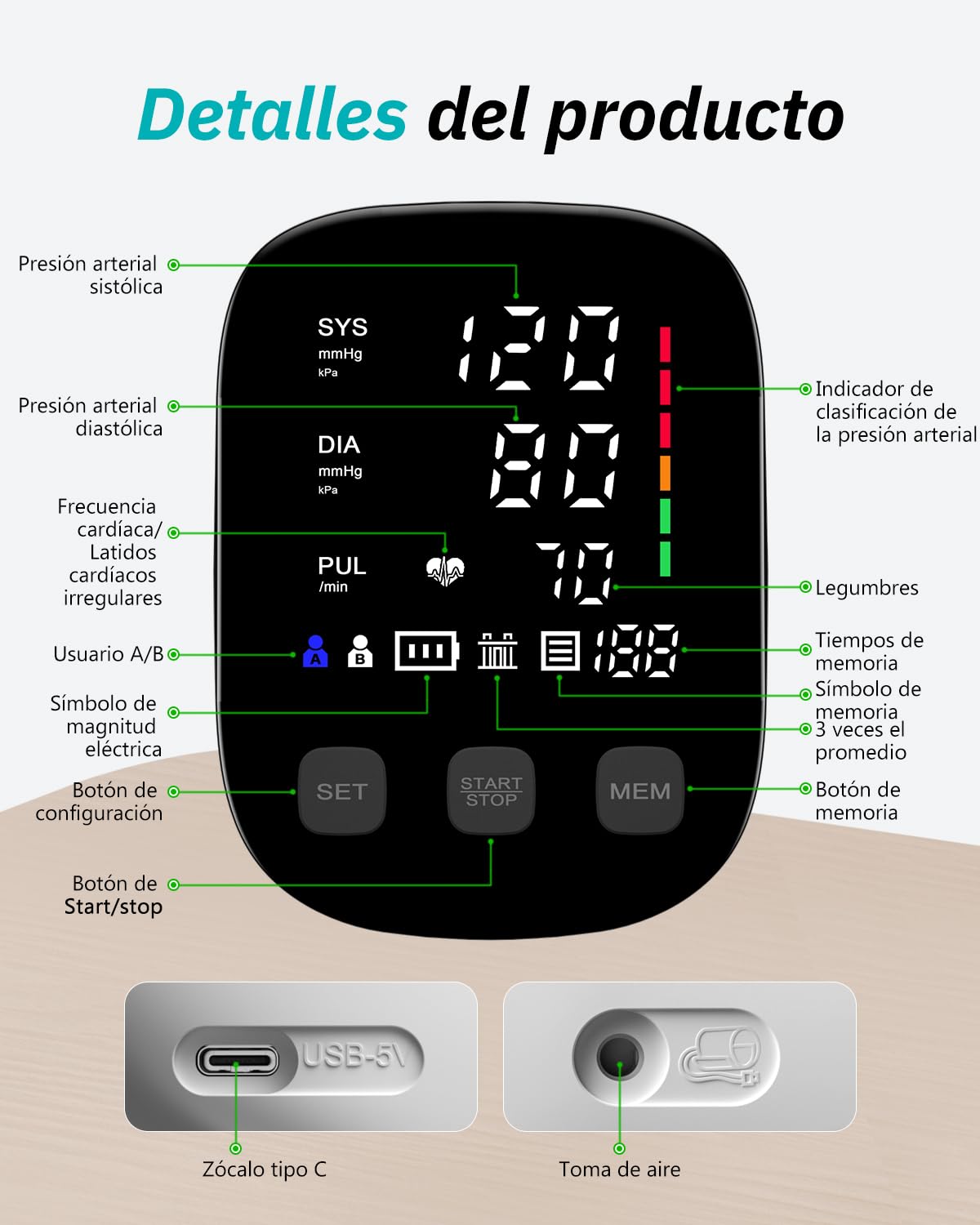 HealthTree Tensiómetro de Brazo,Monitor Presión Arterial Digital para Hogar | Brazalete Grande de 8.5"-16.5"— Pantalla LED de 5.5", Monitorear el Pulso y Frecuencia Cardíaca, Seguimiento de Memoria 2x90