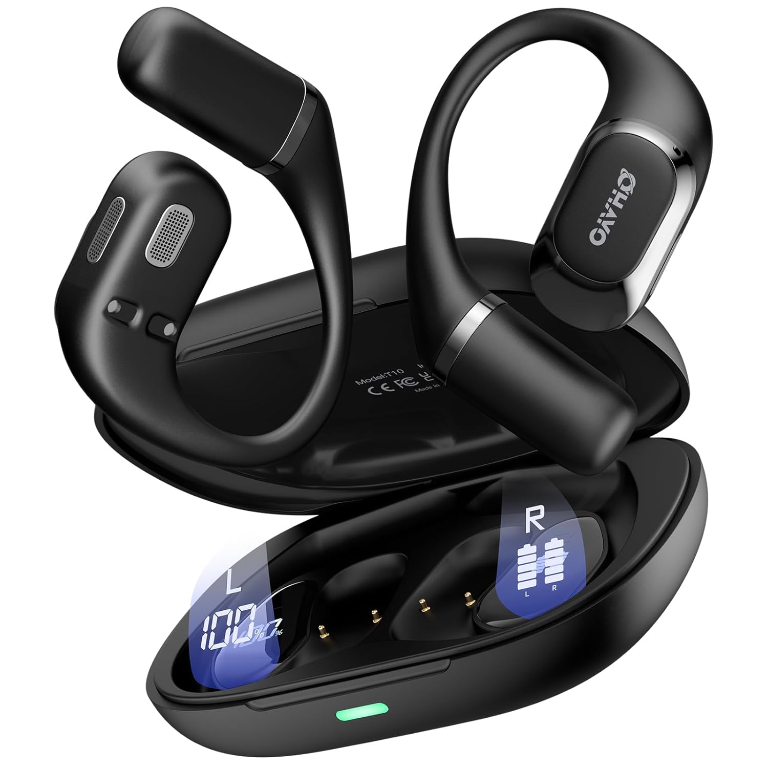 Open Ear Headphones Over Ear Earbuds with Ergonomic Earhook Bluetooth Headphones 5 4 with Smart Digital Display 40H