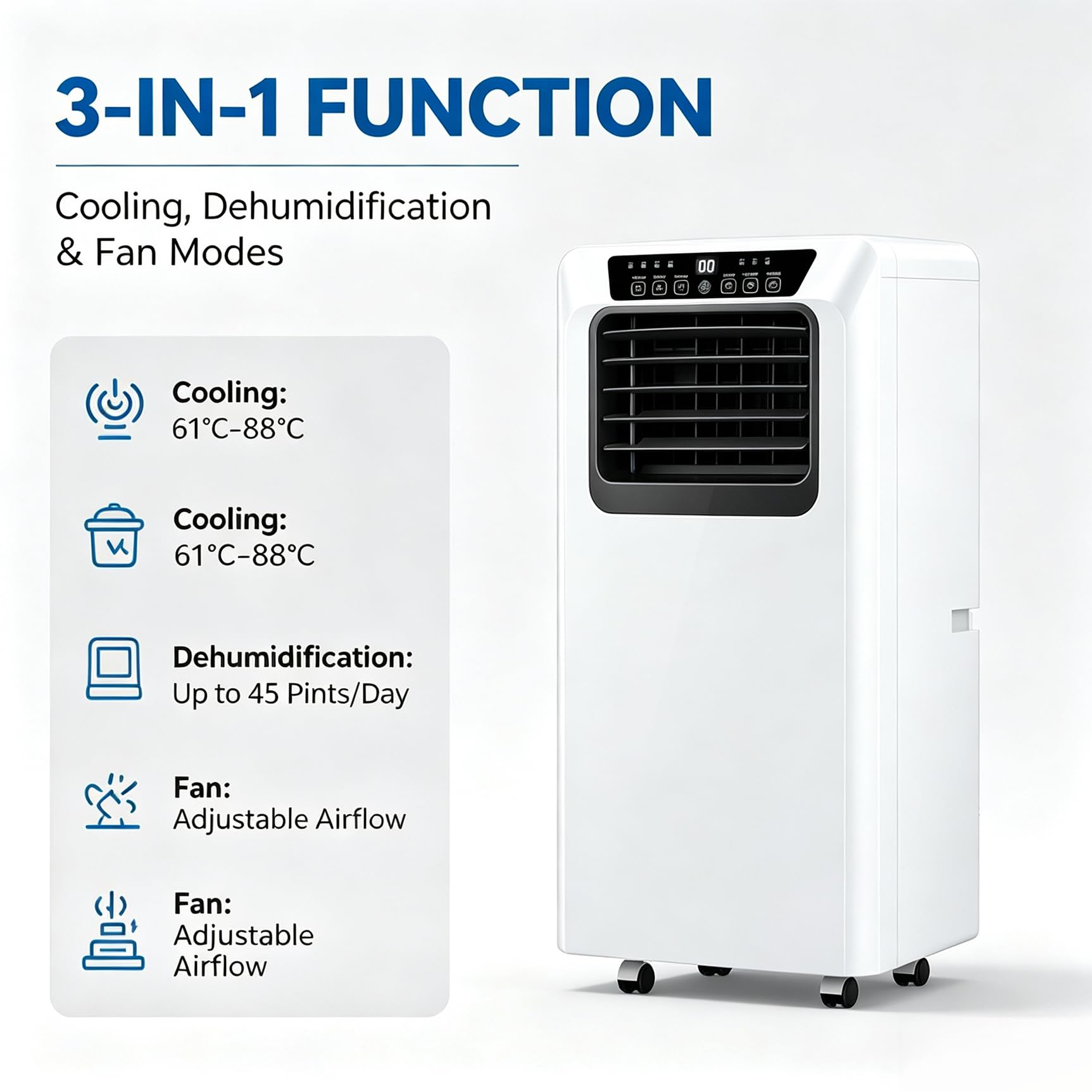 Condizionatore Portatile 12000 BTU, AC Forte per Stanze Fino a 55mq, Raffreddamento Rapido, deumidificatore Incluso, Una per Soggiorno Cameretta, 12000BTU