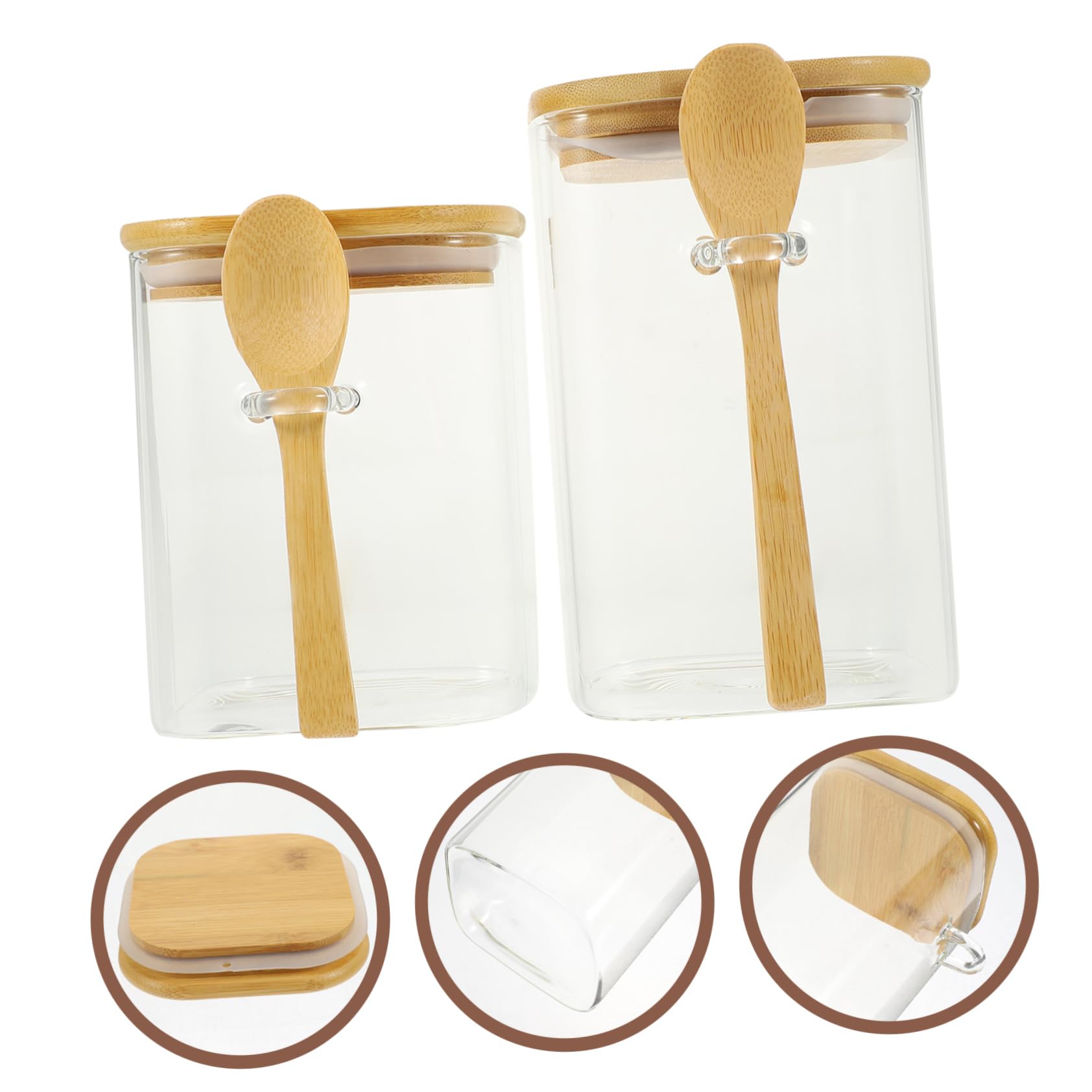 Zerodeko Kaffeebohnen Behälter 2 Stück Glas mit Holzlöffel, Luftdicht | 800ml und 1000ml, Breite Öffnung, zur Aufbewahrung Trockener Lebensmittel