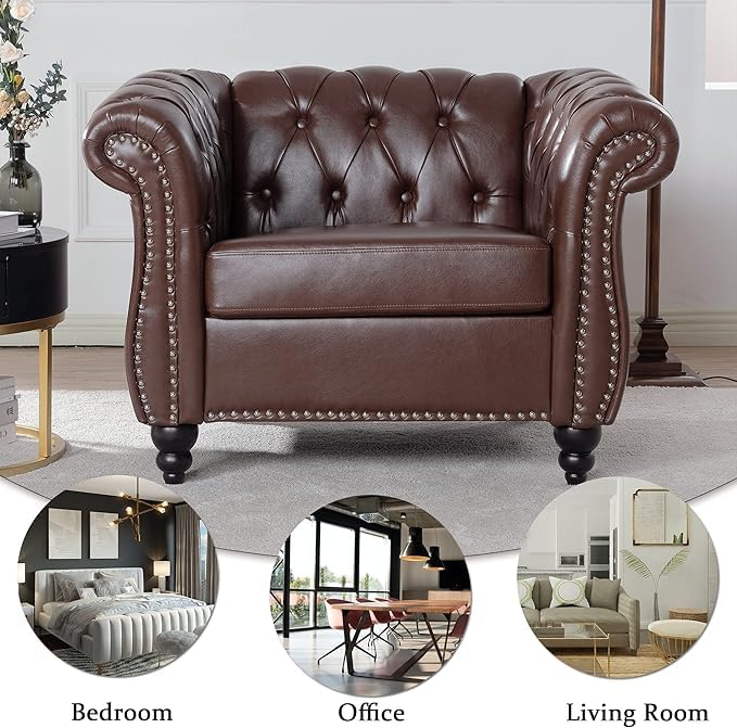 Image of WOODEN WORLD Modern & Classic Leather Sofa Set - Luxurious Comfort, Stylish Design, and Durable Build (Brown, 1 Seater)