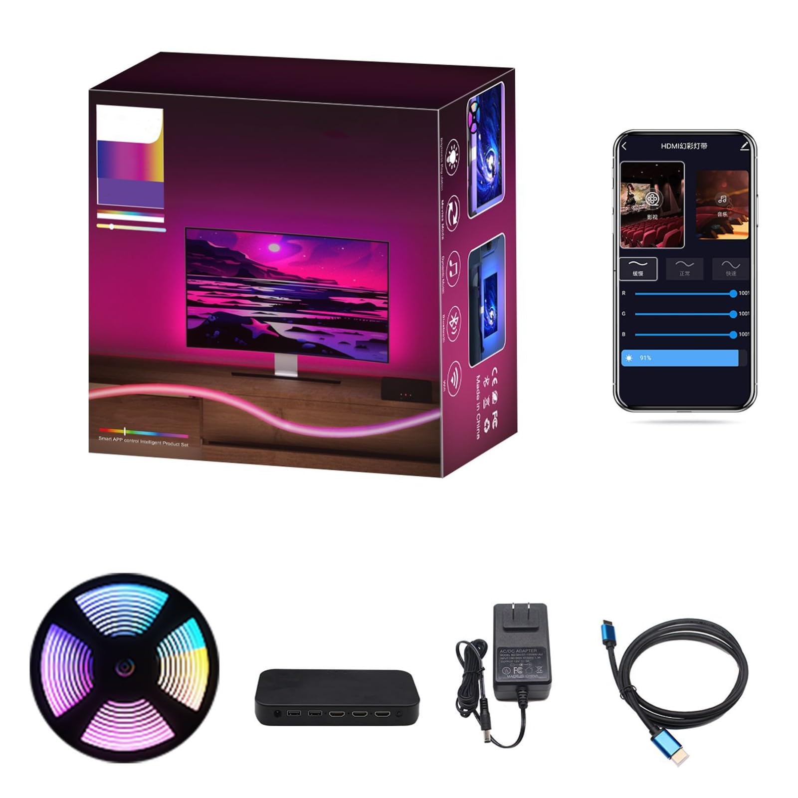 Luci LED per TV Luci LED per, sincronizzazione Musicale RGB, luci LED Che cambiano Colore con Controllo Tramite App Intelligente, Strisce Luminose LED per l'illuminazione della Cam
