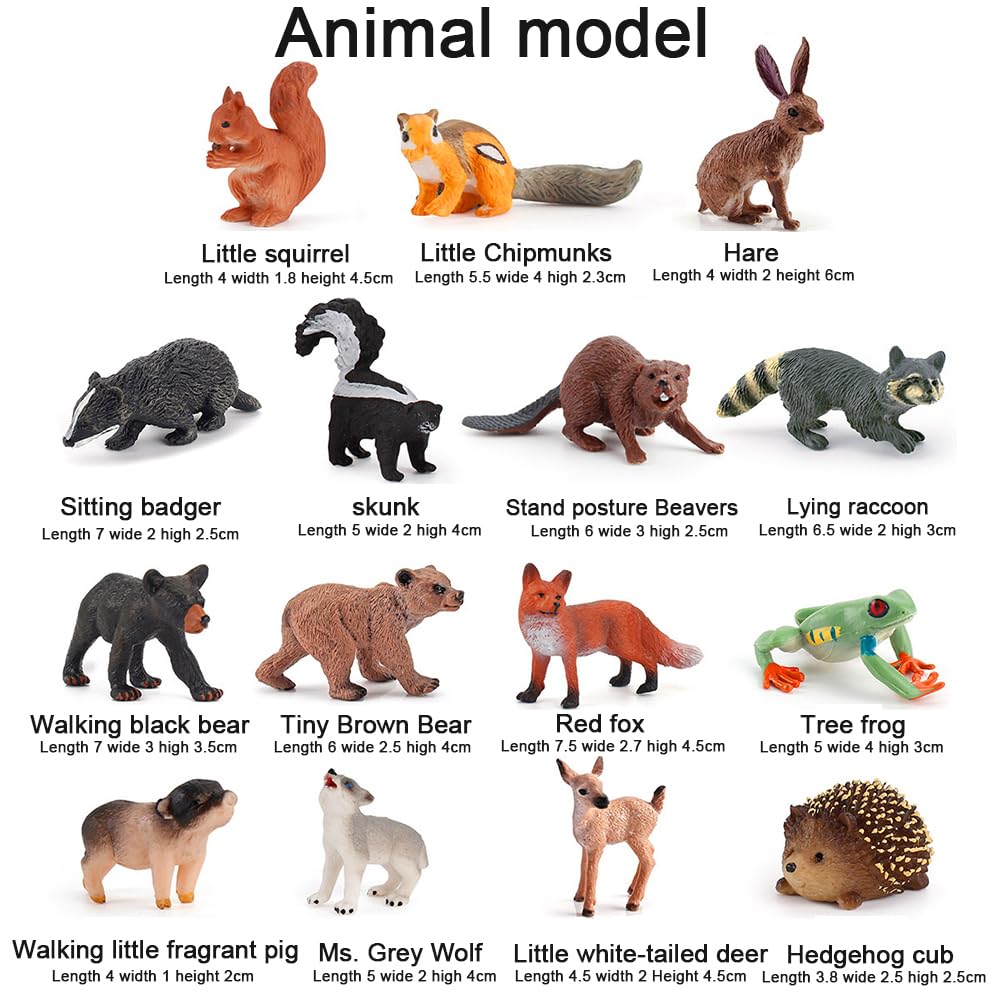 RANJIMA Safari Giocattoli Animali,Figurine di Ppiccoli Animali per Bambini, 16 Pcs Figure di animali della foresta in miniatura del bosco Figurine Topper per torta del bosco per Pasquali Bomboniere