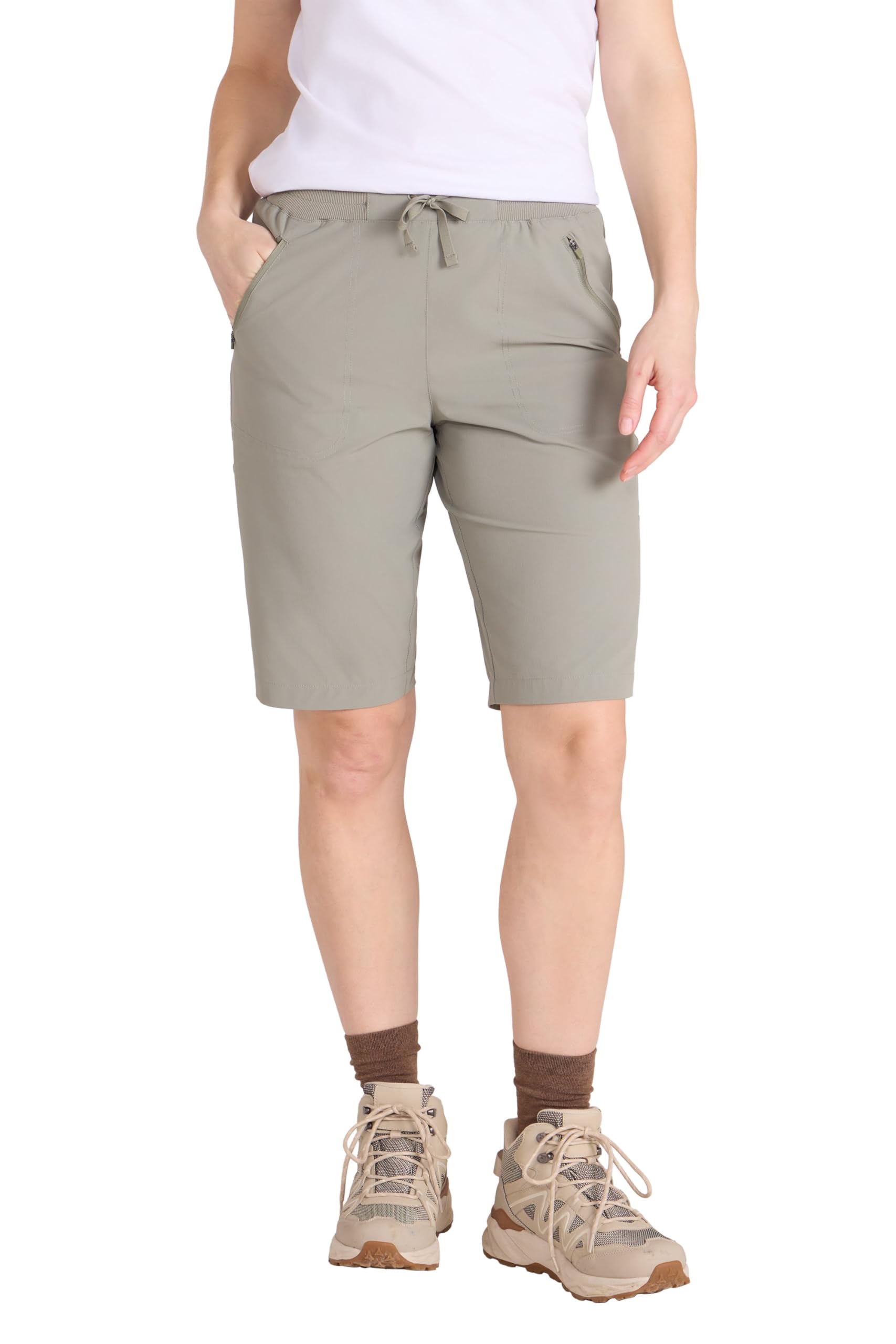 Mountain Warehouse Women's Khaki (Long) Explorer Long Shorts - Quick Drying Trek Pants, Lightweight Trousers, Uv Protected - Spring Summer, Camping, Sports, Travelling Size 8
