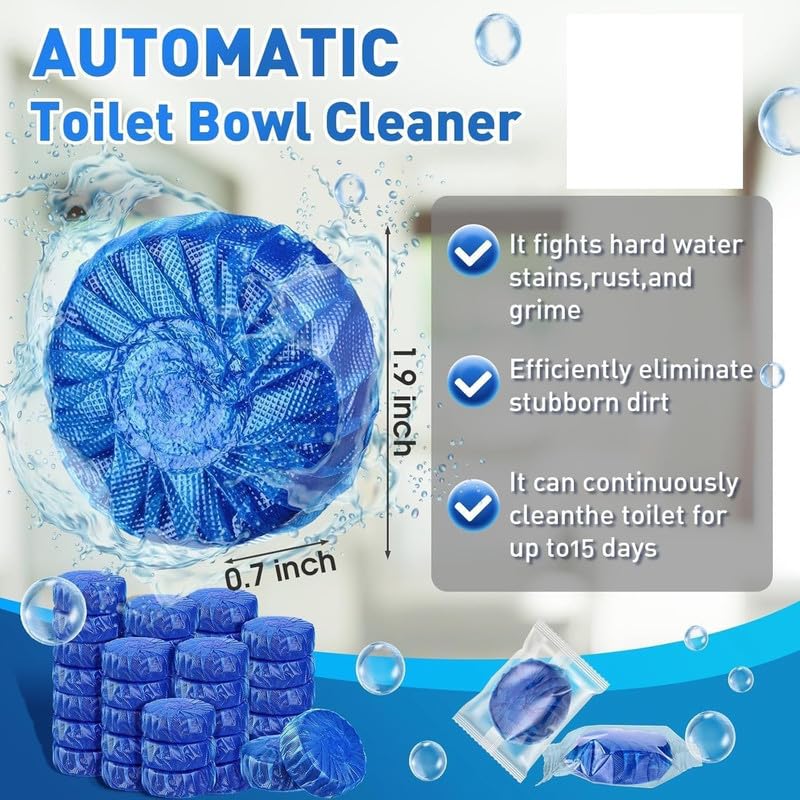 THE PURE NEST Automatic Flush Toilet Bowl Cleaner Tablets, Bathroom Toilet Tank Cleaner, Powerful Cleaning Ball Toilet Blue Deep Clean Bubbles, Mild Lemon Scent (Pack of 10) 4