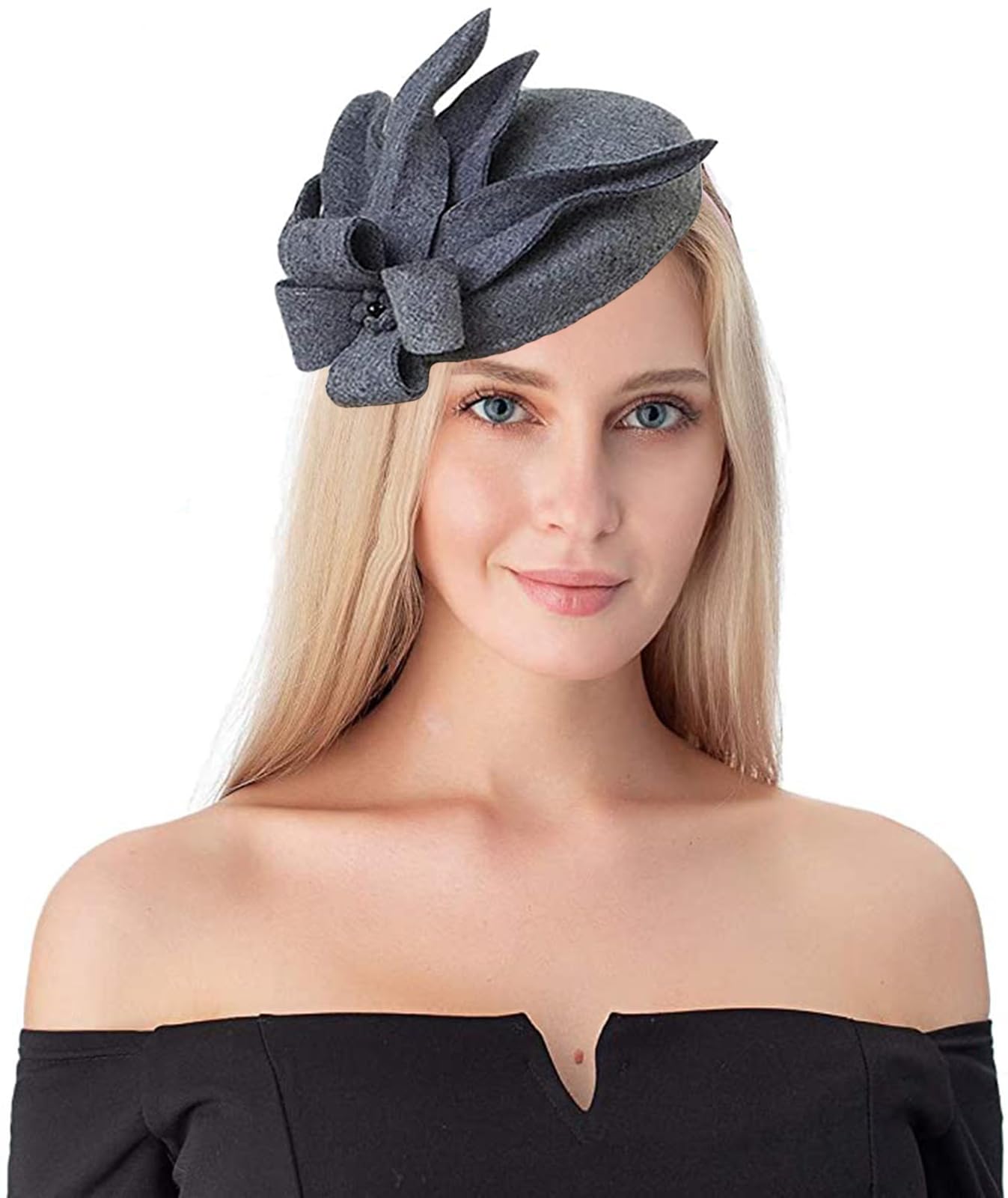Tlmnu Women's B2-Grey Fascinator Hats For - Tea Party 100% Wool Hats Fascinators Kentucky Headband Derby Hat Wedding Cocktail Flower, One Size