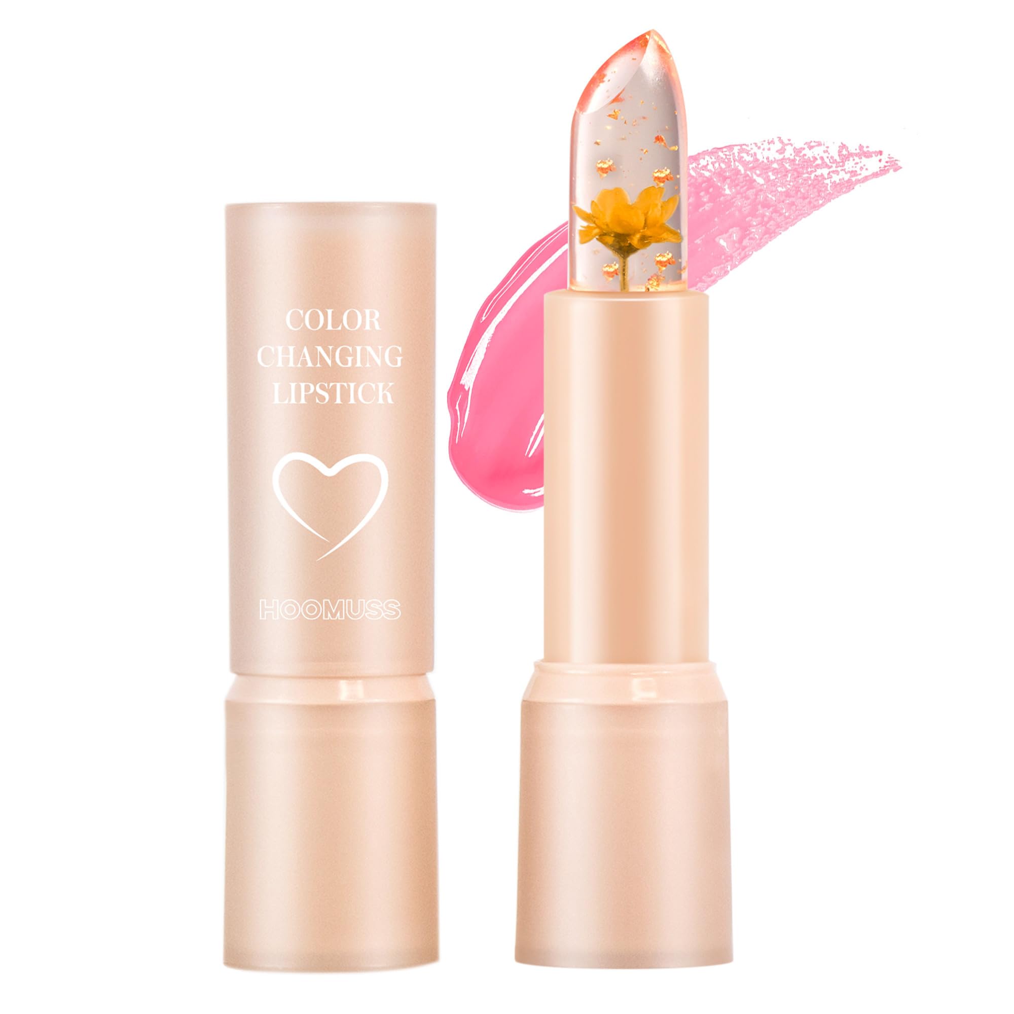 Bálsamo labial de flores, lápiz labial que cambia de color para una sombra rosa perfecta, bálsamo labial de pH único para tus labios, bálsamo de flores limpio y vegano (flor amarilla)