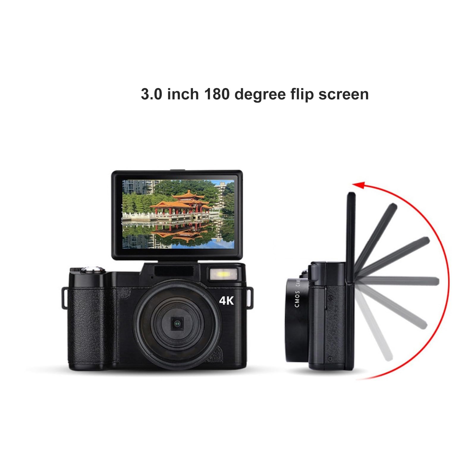 4K Digital Camera For Photography Autofocus 48MP Vlogging Camera For YouTube With 3'' 180°Flip Screen 16X Digital Zoom 4K Video Compact Travel Camera With SD Card,Flash, Anti-Shake (Black) In Kenya - View #7