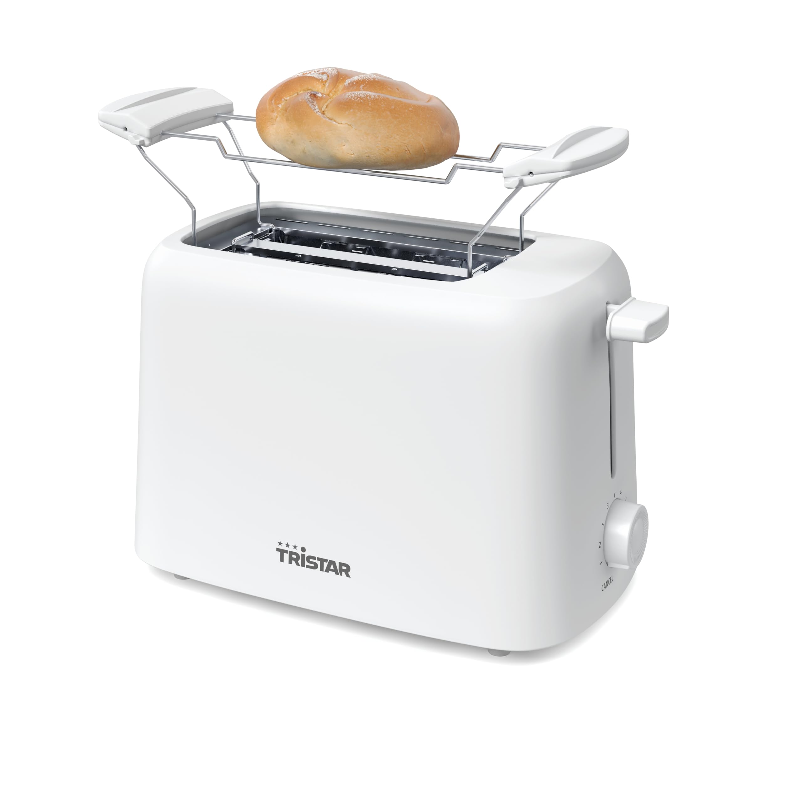 Tristar Toaster, 2 Scheiben Kapazität, 650W, 6 Bräunungsstufen, Auftauen-, Aufwärm- und Stoppfunktion, Automatische Abschaltung, Krümelschublade, Brötchenaufsatz, BR-1061