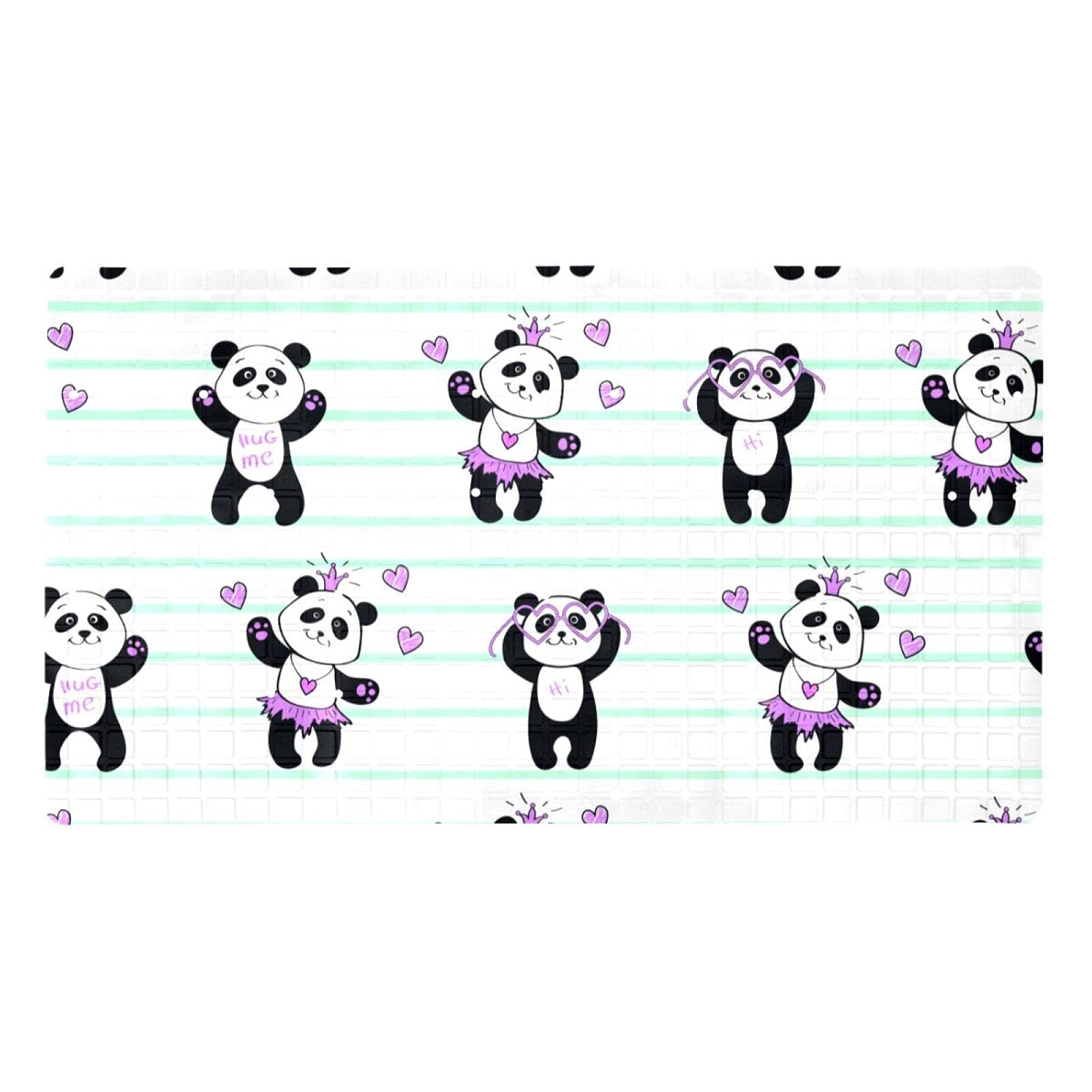 Rutschfeste Badematten für Badezimmer, Motiv: Schöne Pandas und rosa Herzen, rechteckige Badewannenmatte, maschinenwaschbar, 40 x 70 cm