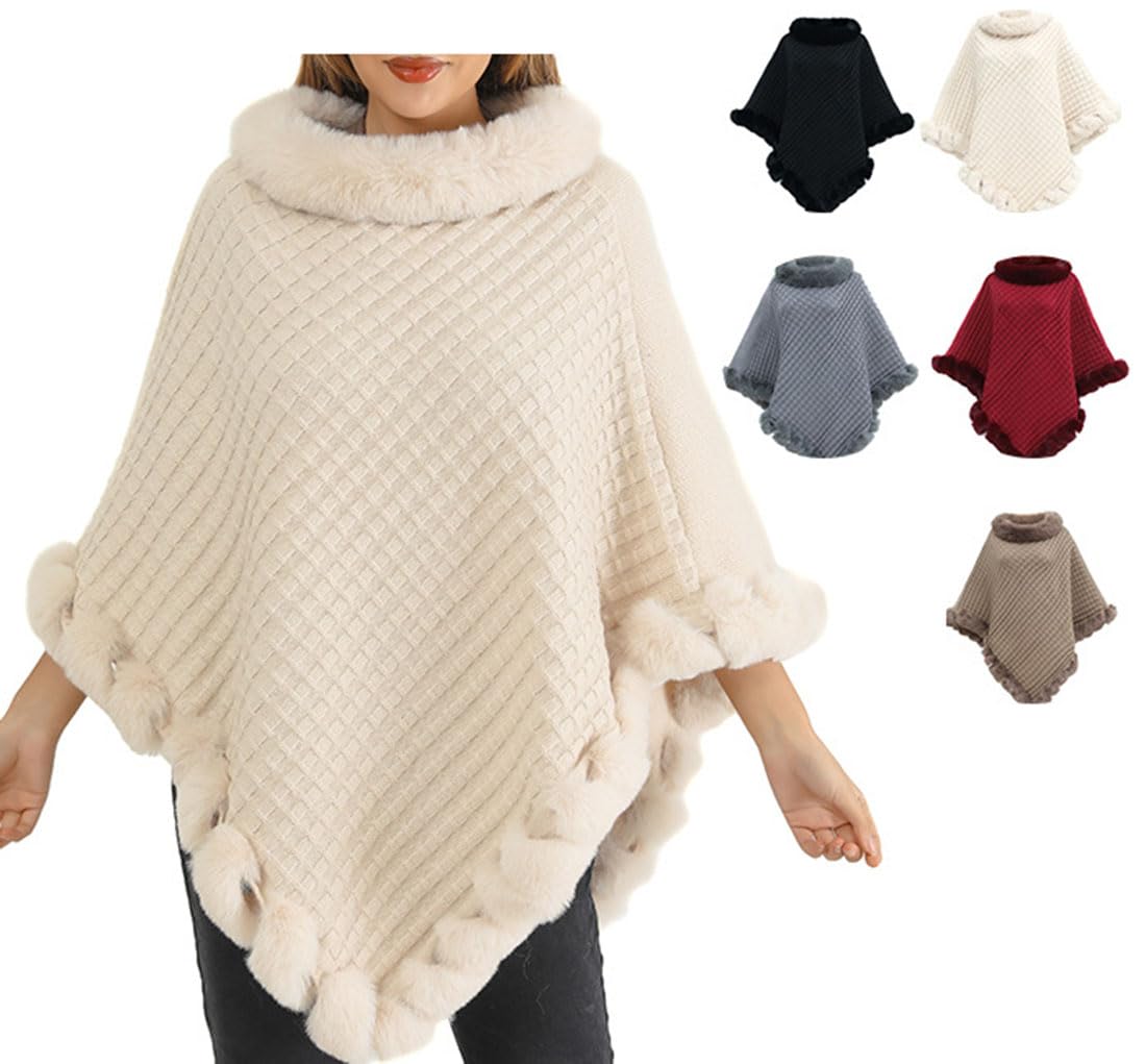 Suéteres de Piel abrigados de Cinco Puntas para Mujer, Poncho Tipo Chal Liso para otoño e Invierno.