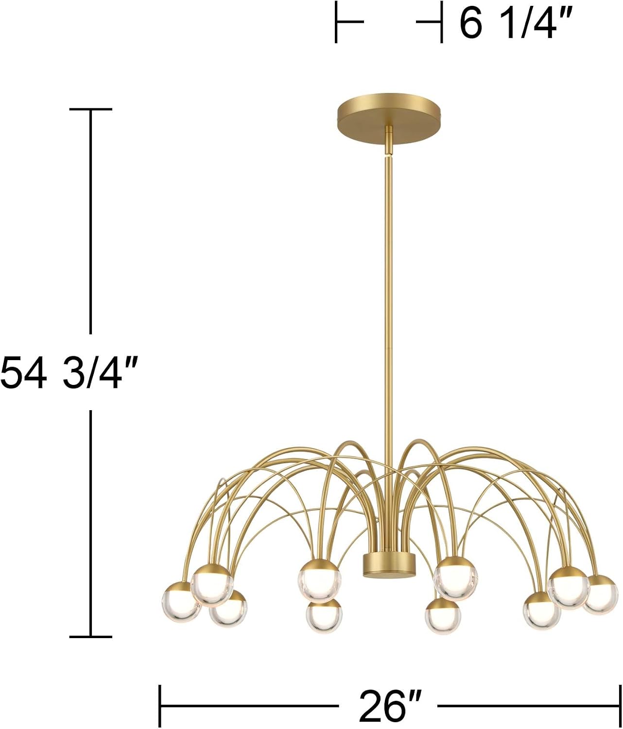 Possini Euro Design Showers 26" Mid Century Modern Pendant Chandelier Ceiling Light Fixture Dining Room Over Table Kitchen Island Foyer Umbrella Hanging 10-Light LED Dimmable Brushed Gold Finish
