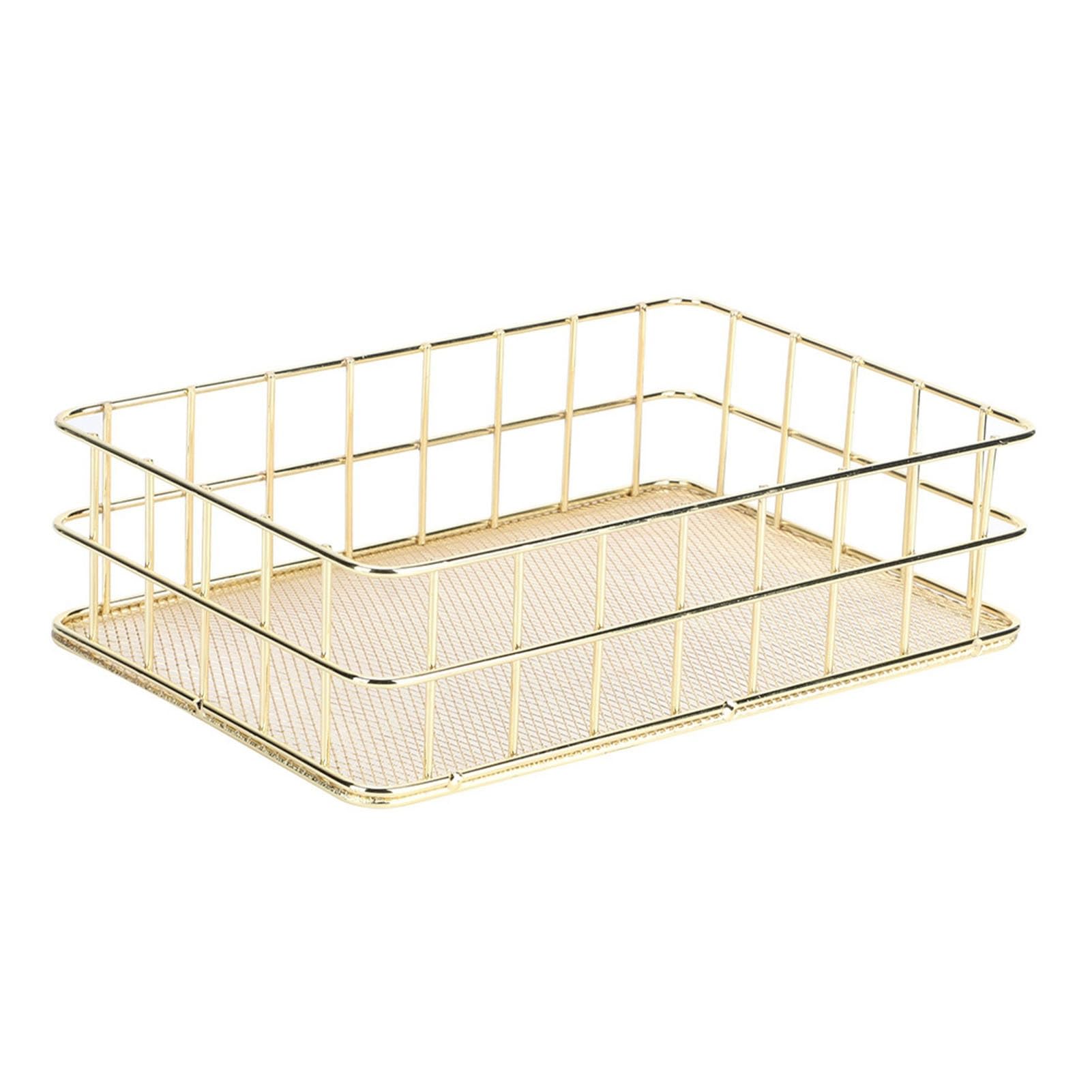 Pissente Golden Iron Storage Basket, Stylish Wrought Iron Desktop Organizer, Space-Saving Storage Solution for Home and Office (Large Size)