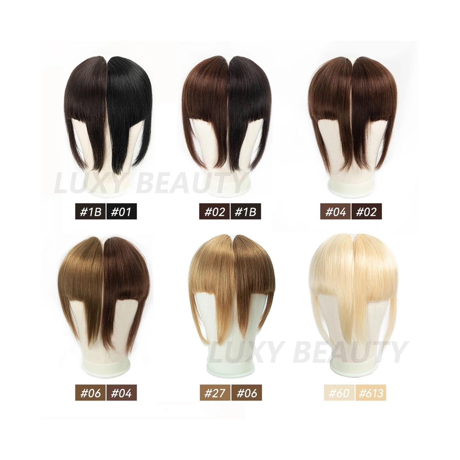 Frangetta Finta Capelli Clip Frangia di capelli umani 3 clip Frangia di capelli naturali con taglio smussato 3D Clip sopra la testa nelle estensioni dei capelli Non Remy 2,5"x4,5" Nero Marrone Biondo
