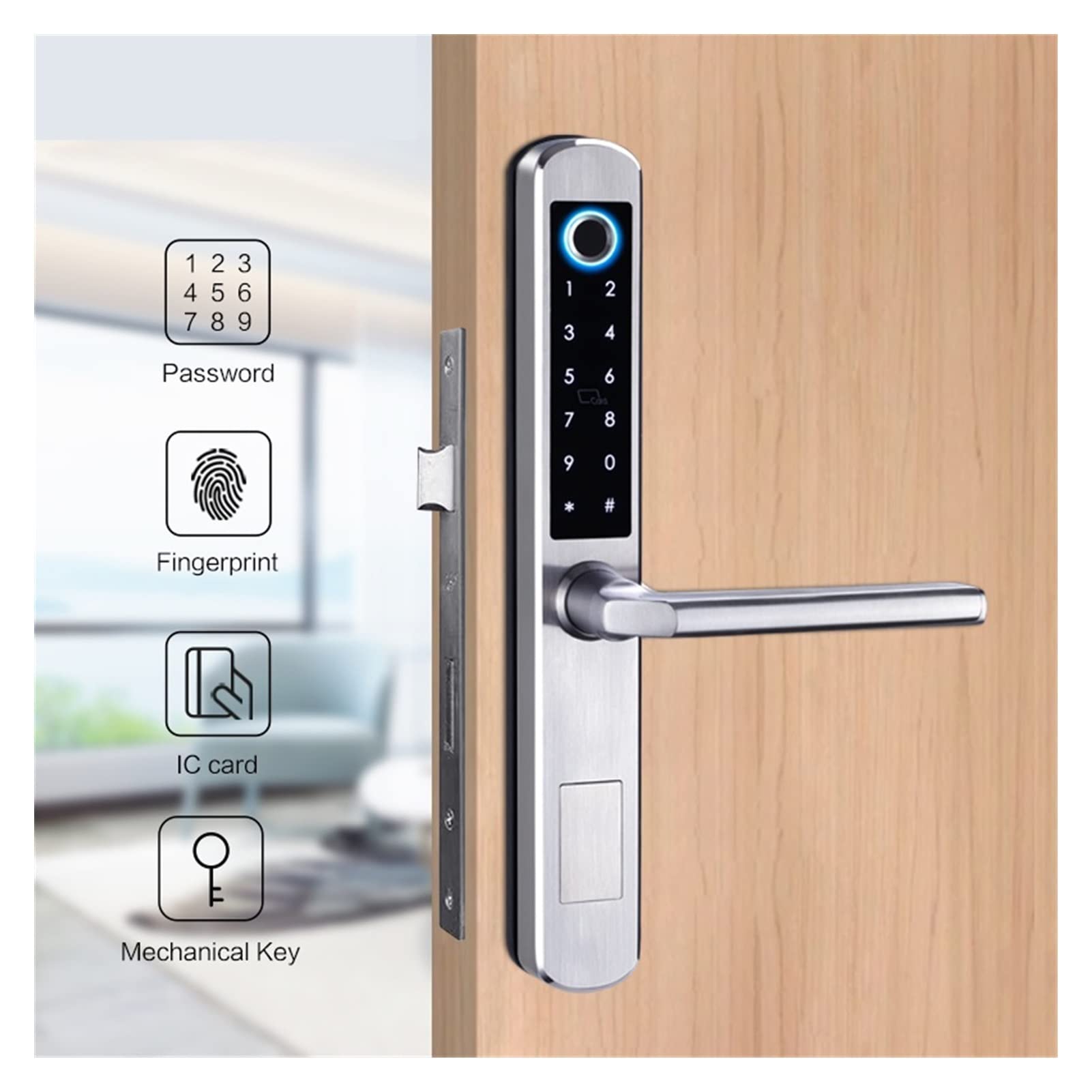 Serratura a porta di impronta digitale Biometrica WiFi impermeabile Serratura elettronica Smart Block Rfid. Serratura del codice della carta for porta in vetro in alluminio(Black Gold)