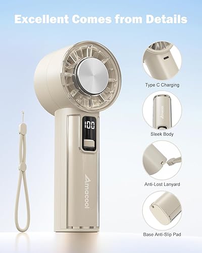 Miniatura 7 de AMACOOL Ventilador de mano con enfriador de hielo, mini ventilador portátil recargable, refrigeración de 18 horas, velocidad ajustable de 0 a 100,