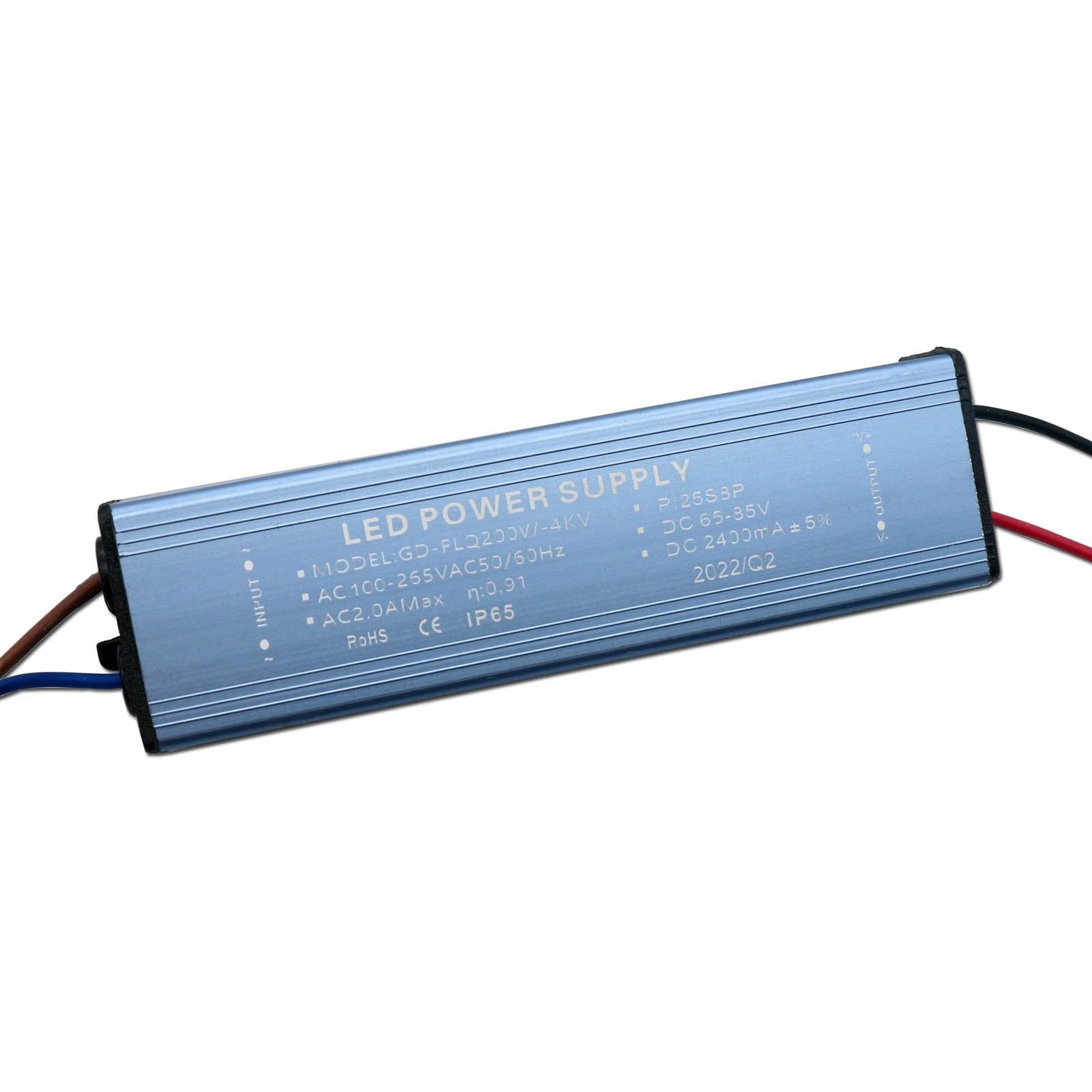 FCARUMIQP 200W DC65-85V Waterproof IP65 LED Driver Power Supply AC100-265V 2400mA Lighting Transformer DIY Floodlight