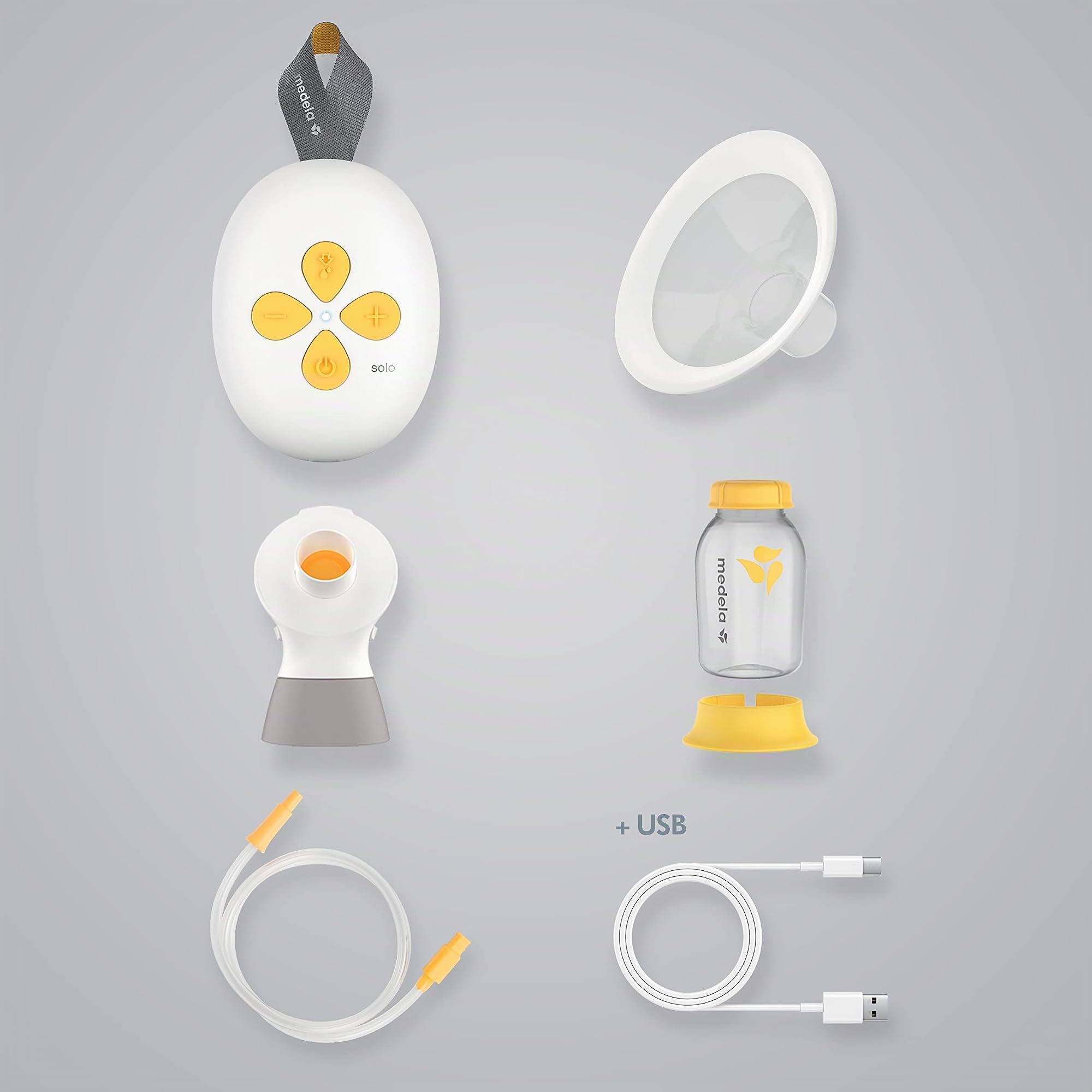 Medela Solo Tiralatte elettrico Singolo, Più Silenzioso, Ricaricabile tramite USB + Medela Raccoglitore Latte Materno per Mamme che Allattano al Seno, in Silicone