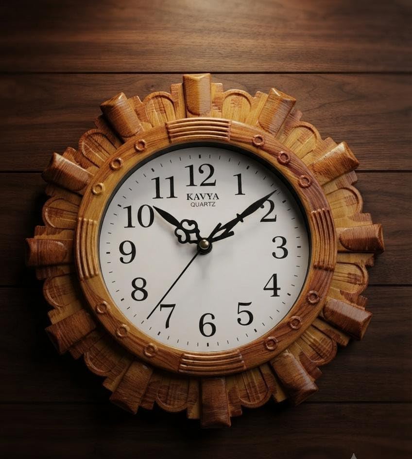 Nexkart Wooden Design Plastic Round Wall Clock for Home & Office, Beige | Silent Non-Ticking, Sunburst Frame, Quartz Movement, Easy-to-Read Dial, Made in Morbi-image-16