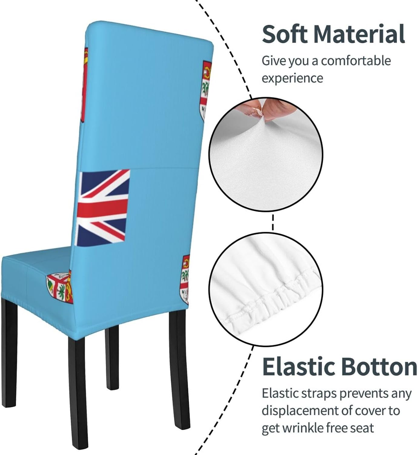Fiji Flag Prints Protection Cover for Dining Chair – Stretchy & Wrinkle-Resistant Chair Throw Covers for Dining Room, Hotel, and Event Decor